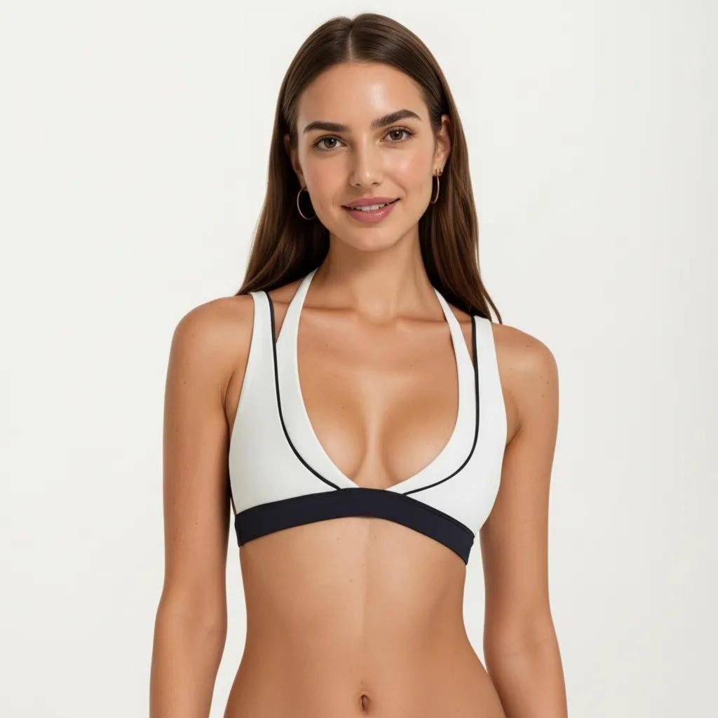 Anna-Kaci Women's Halter Sports Bra with Contrast Trim Stretch Support Athletic Workout Bra for Yoga Training