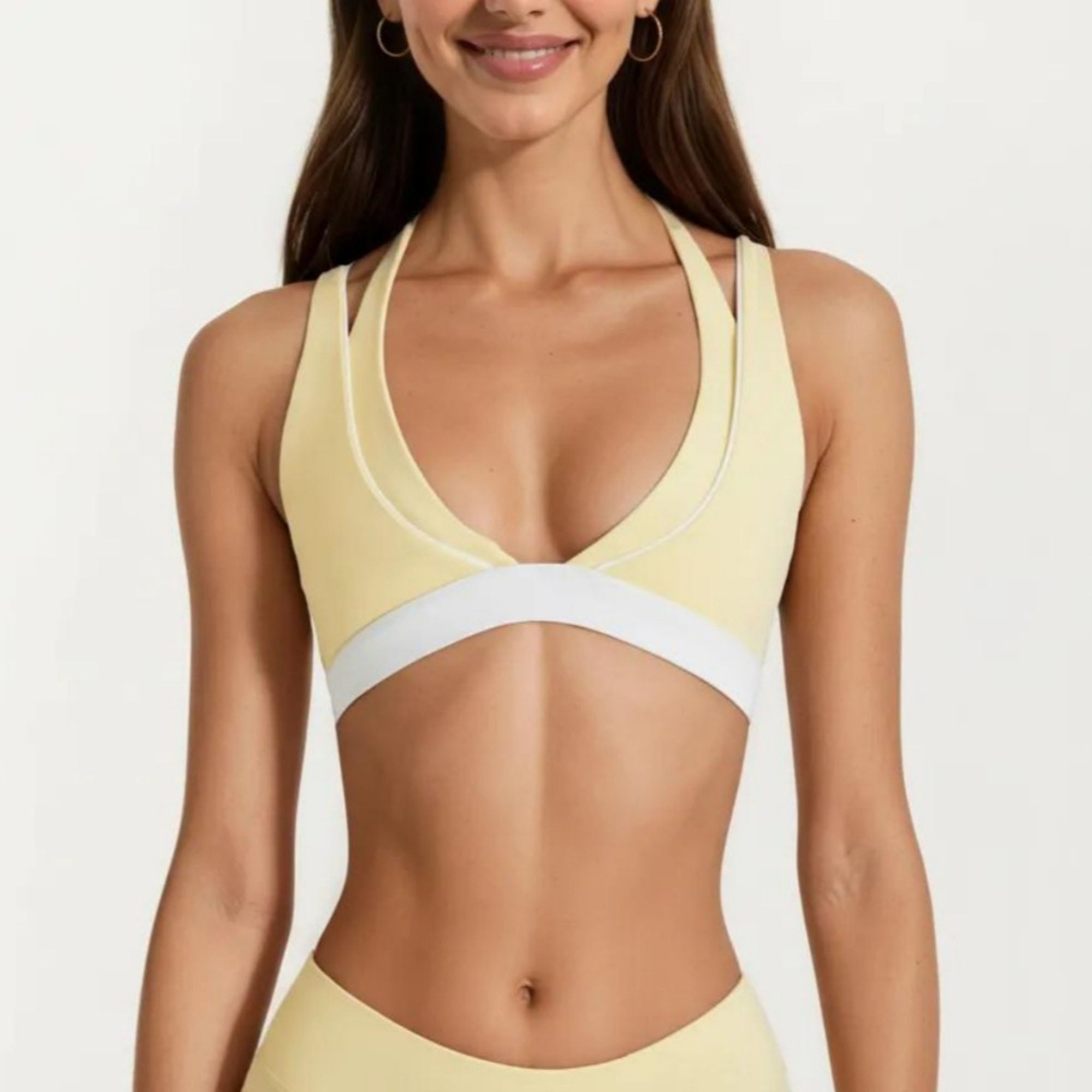 Anna-Kaci Women's Halter Sports Bra with Contrast Trim Stretch Support Athletic Workout Bra for Yoga Training