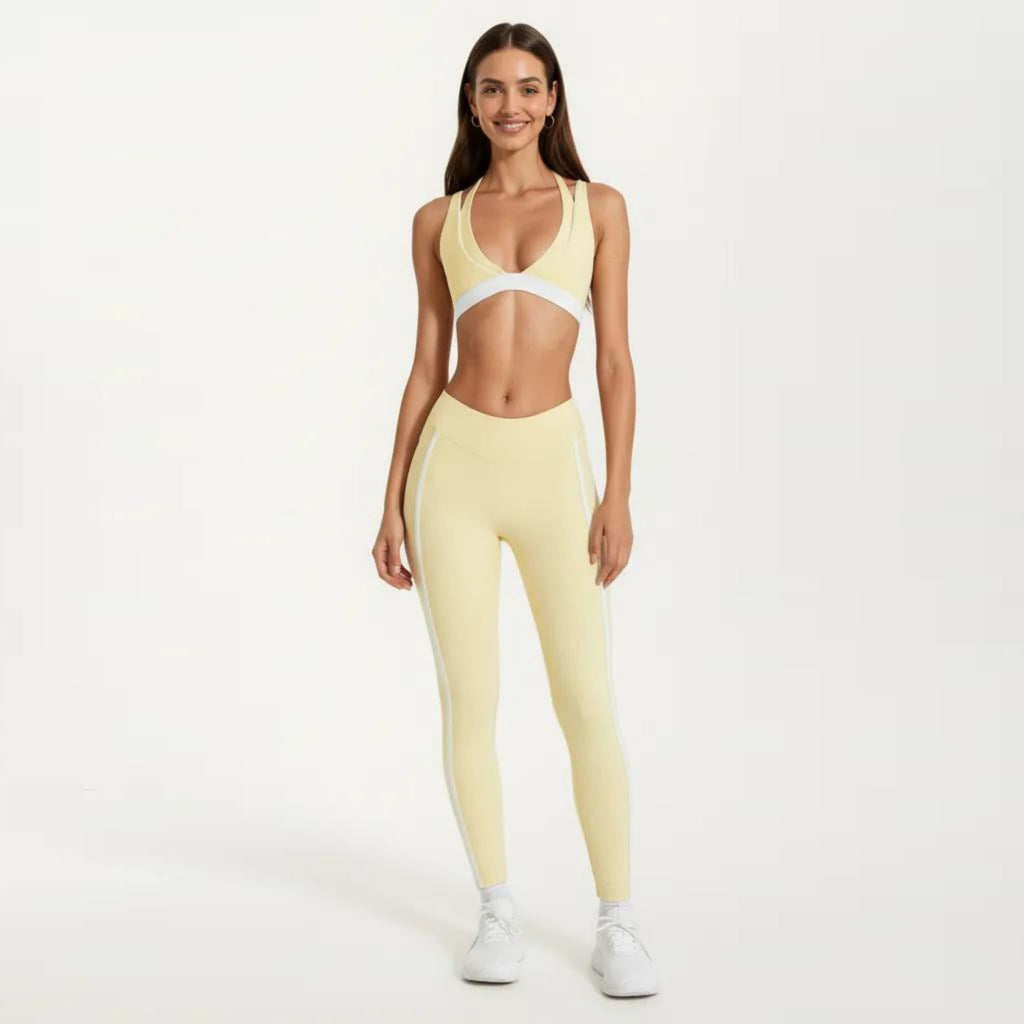 Anna-Kaci Women's Halter Sports Bra with Contrast Trim Stretch Support Athletic Workout Bra for Yoga Training