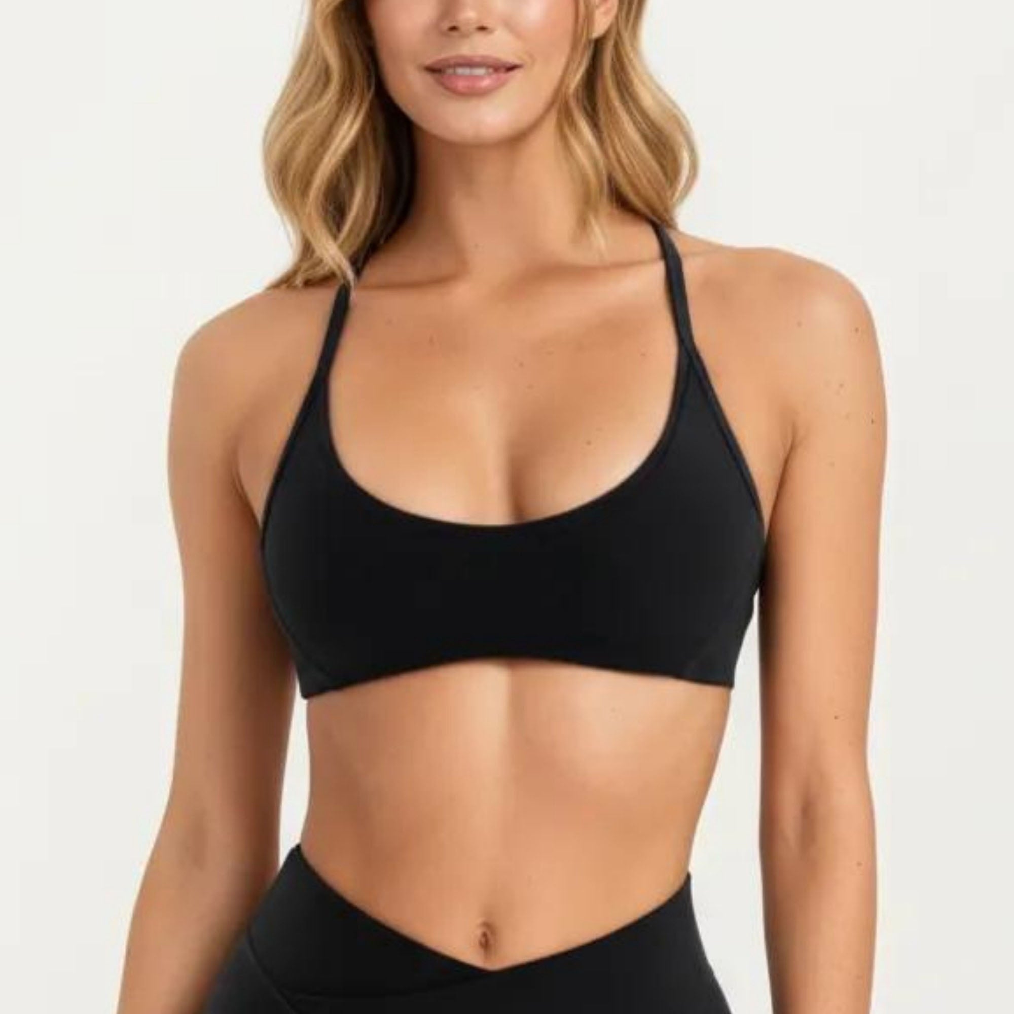 Anna-Kaci Women's Adjustable Strap Sports Bra with Scoop Neck Stretch Support Athletic Workout Crop Top