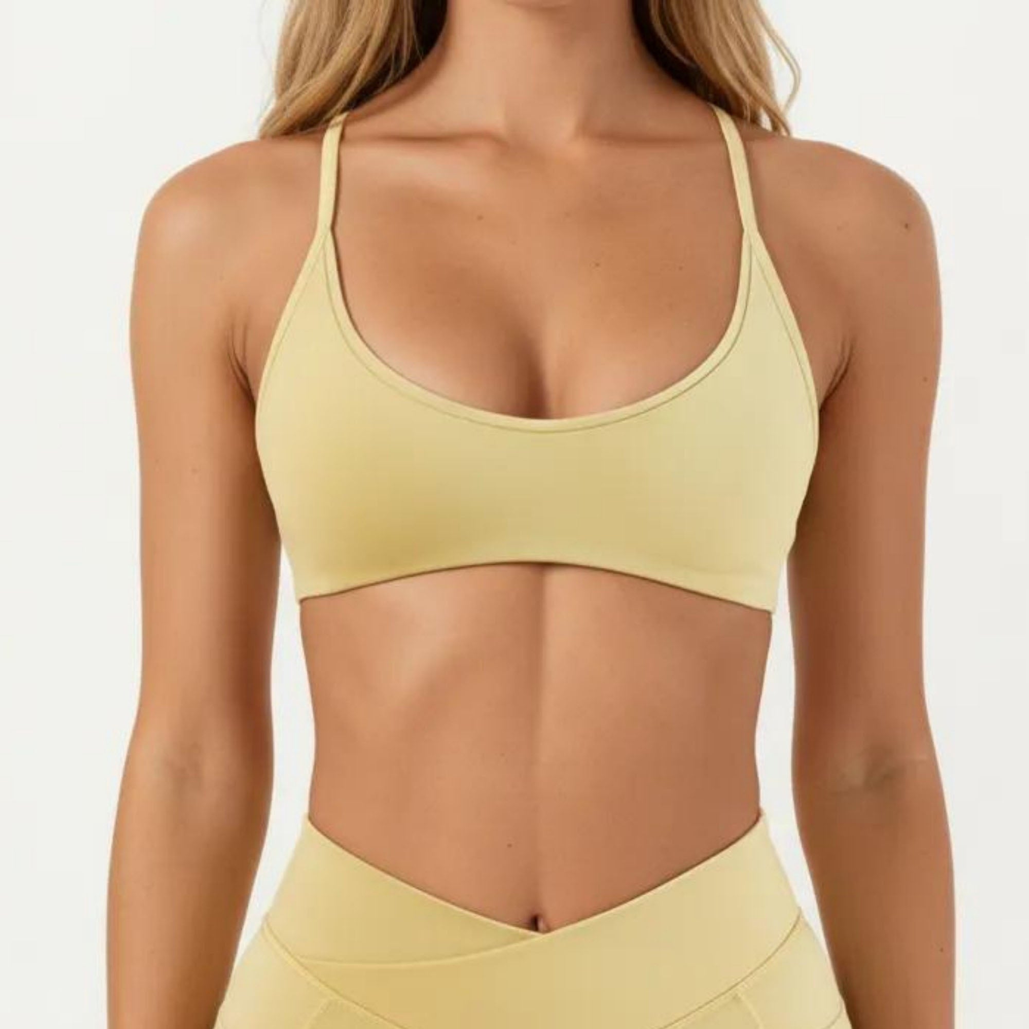Anna-Kaci Women's Adjustable Strap Sports Bra with Scoop Neck Stretch Support Athletic Workout Crop Top