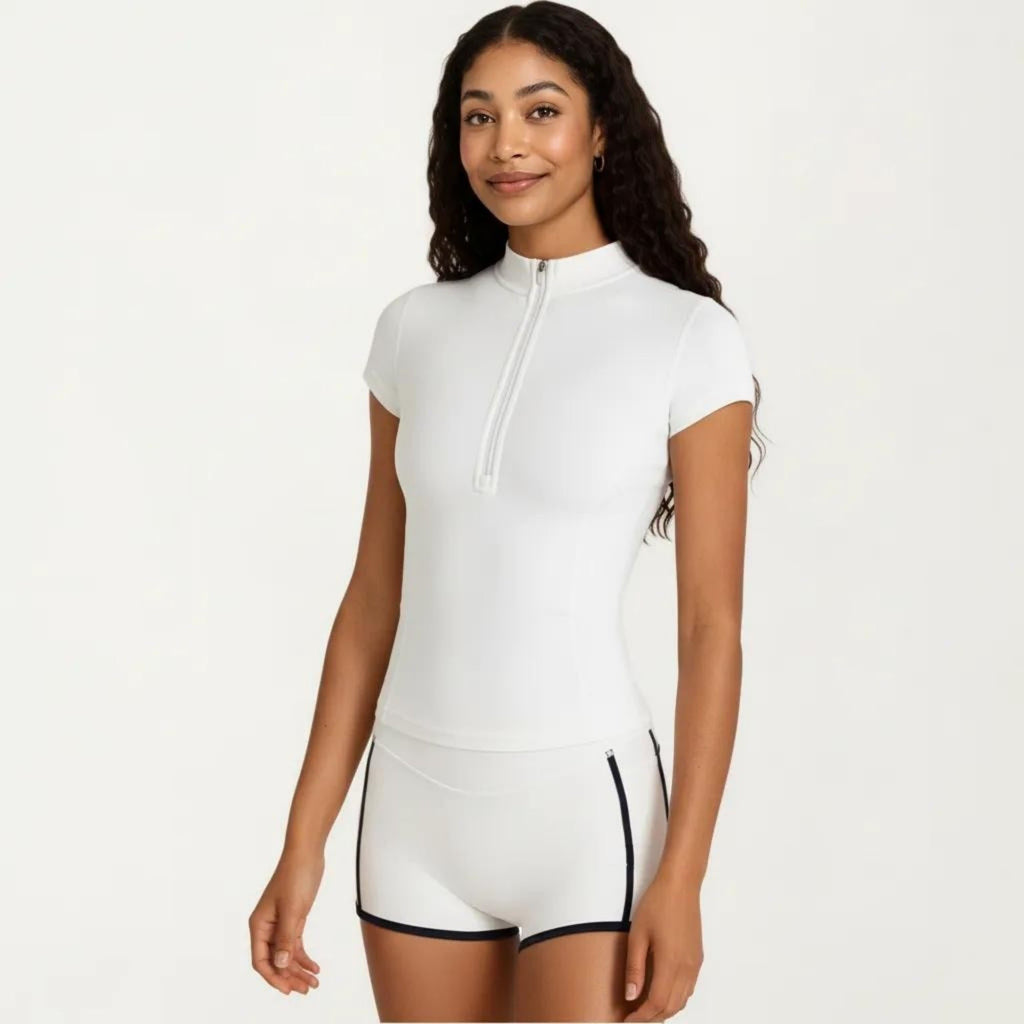 Anna-Kaci Women's Short Sleeve Athletic Top with Half Zip Mock Neck Fitted Workout Shirt for Running Training