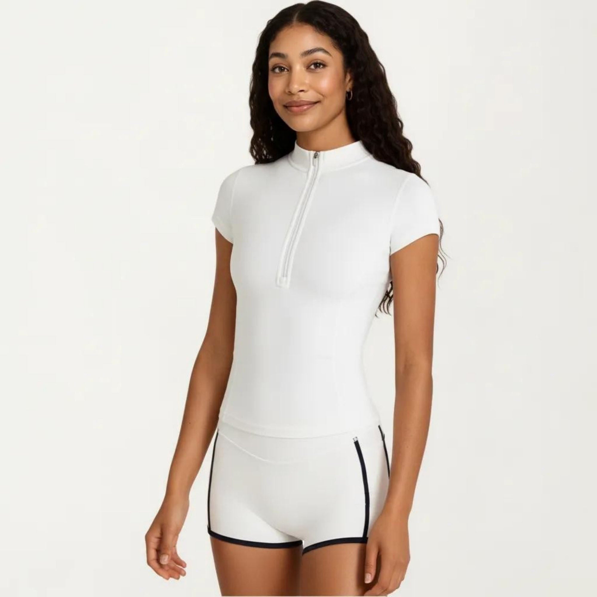 Anna-Kaci Women's Short Sleeve Athletic Top with Half Zip Mock Neck Fitted Workout Shirt for Running Training