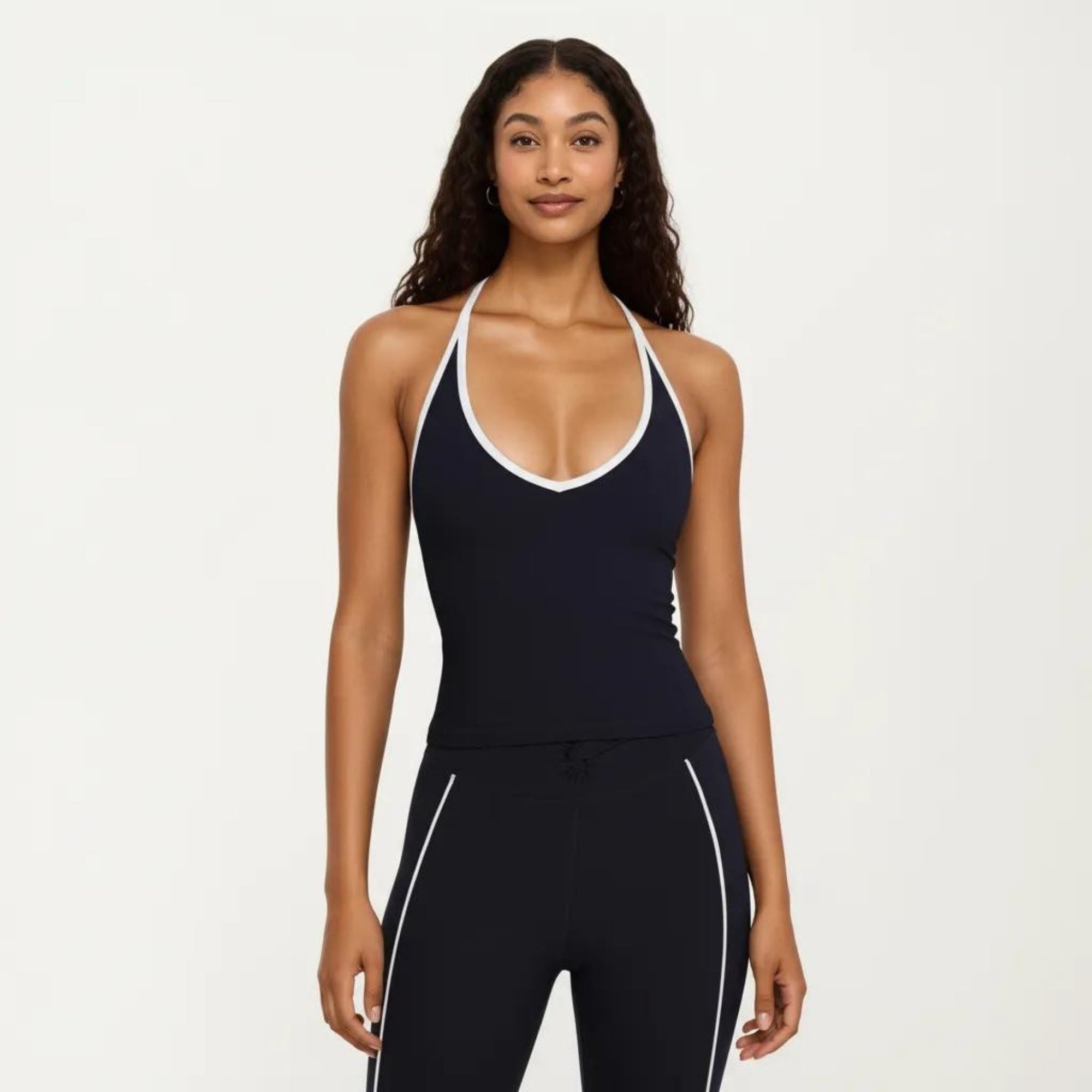 Anna-Kaci Women's Halter Active Crop Top with Built In Support Ribbed Workout Tank for Yoga Fitness Training