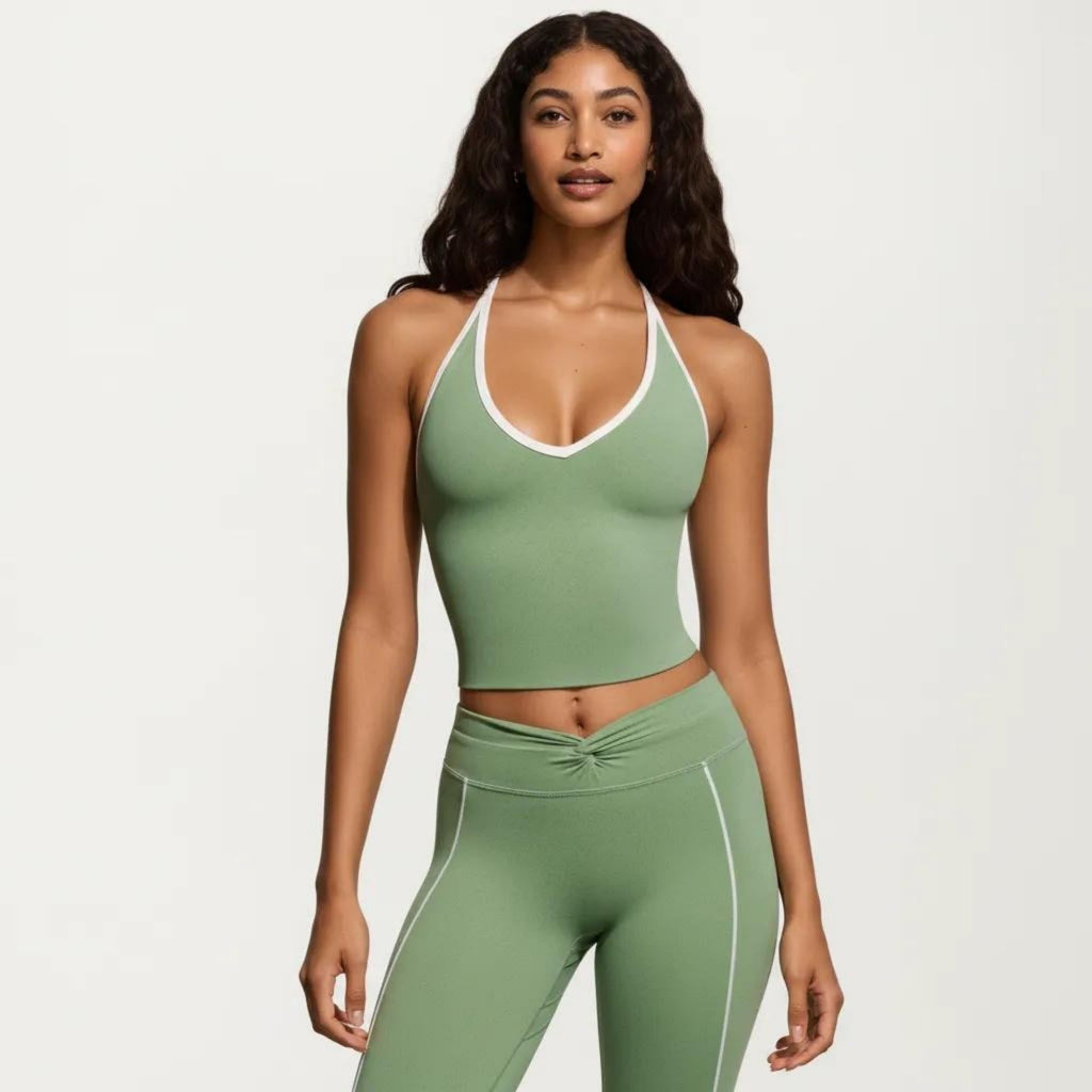 Anna-Kaci Women's Halter Active Crop Top with Built In Support Ribbed Workout Tank for Yoga Fitness Training