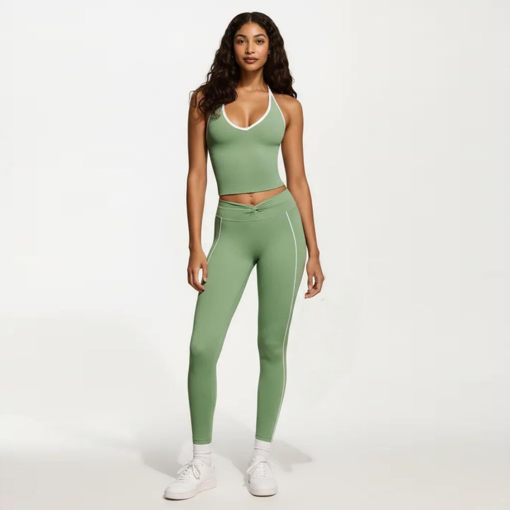 Anna-Kaci Women's Halter Active Crop Top with Built In Support Ribbed Workout Tank for Yoga Fitness Training