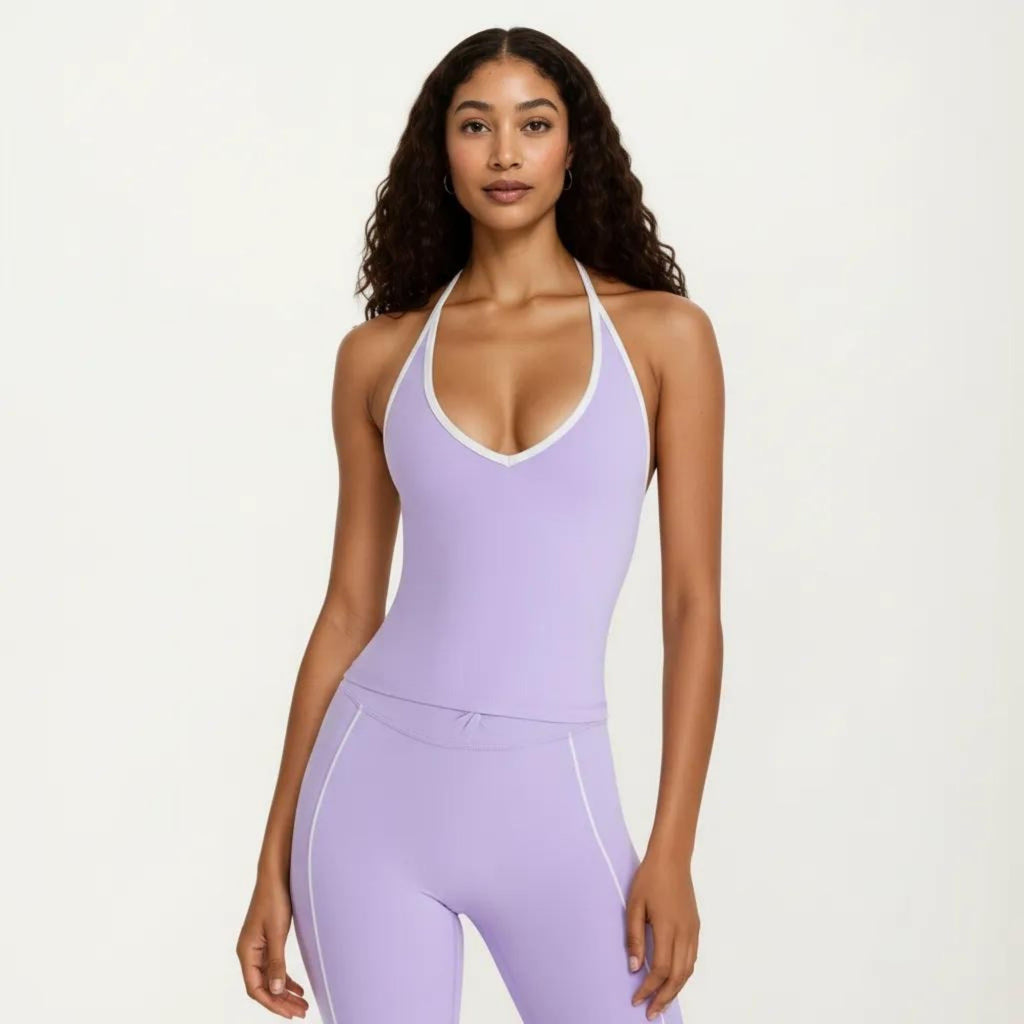 Anna-Kaci Women's Halter Active Crop Top with Built In Support Ribbed Workout Tank for Yoga Fitness Training