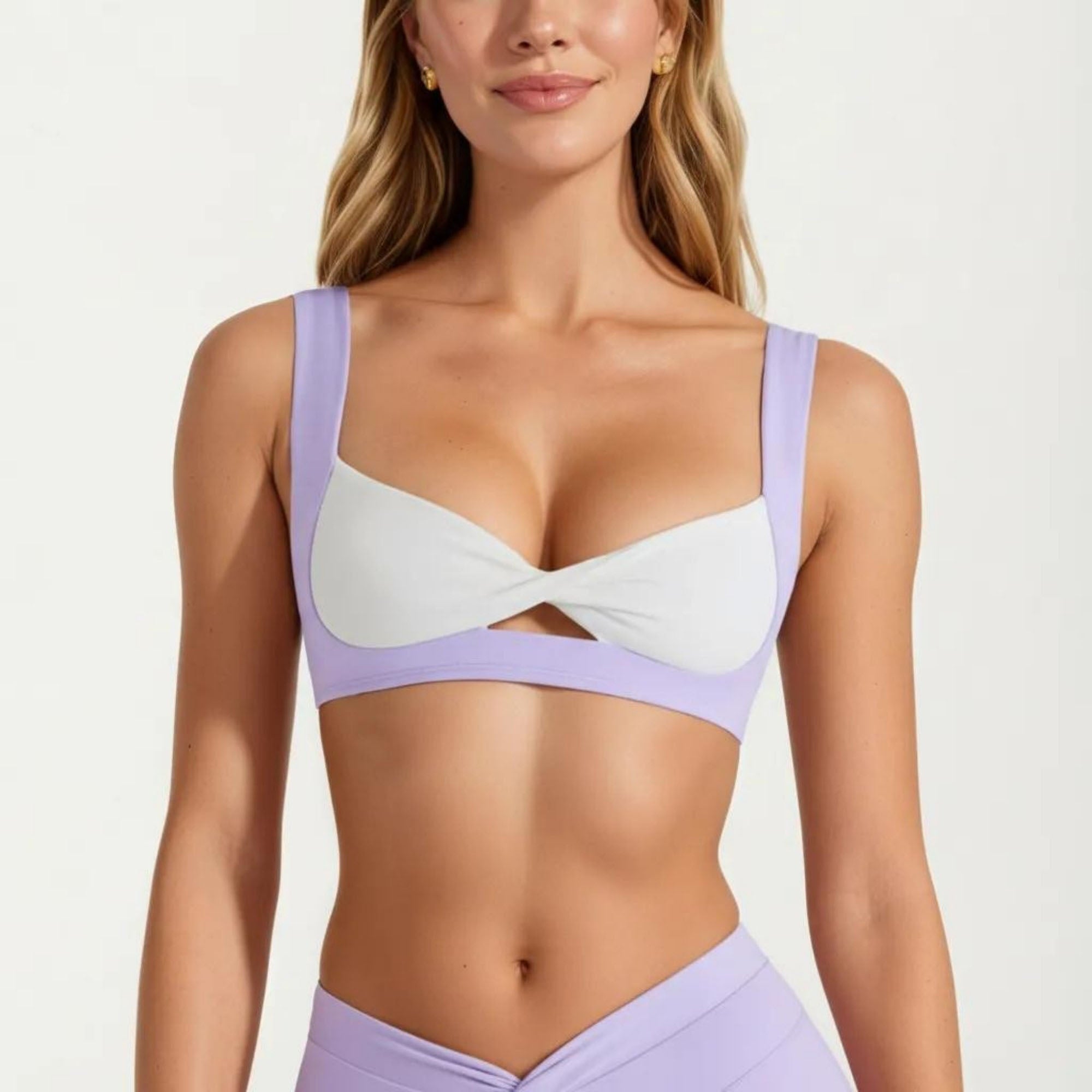 Anna-Kaci Women's Twist Front Sports Bra with Wide Straps Light Support Workout Bra for Yoga Fitness Training