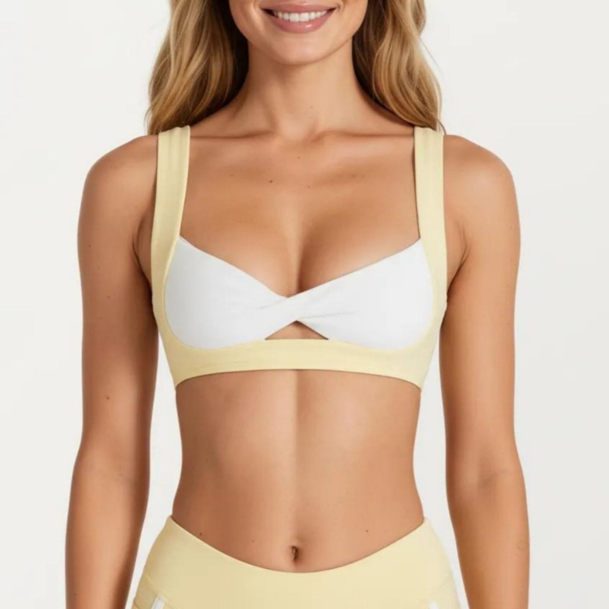 Anna-Kaci Women's Twist Front Sports Bra with Wide Straps Light Support Workout Bra for Yoga Fitness Training