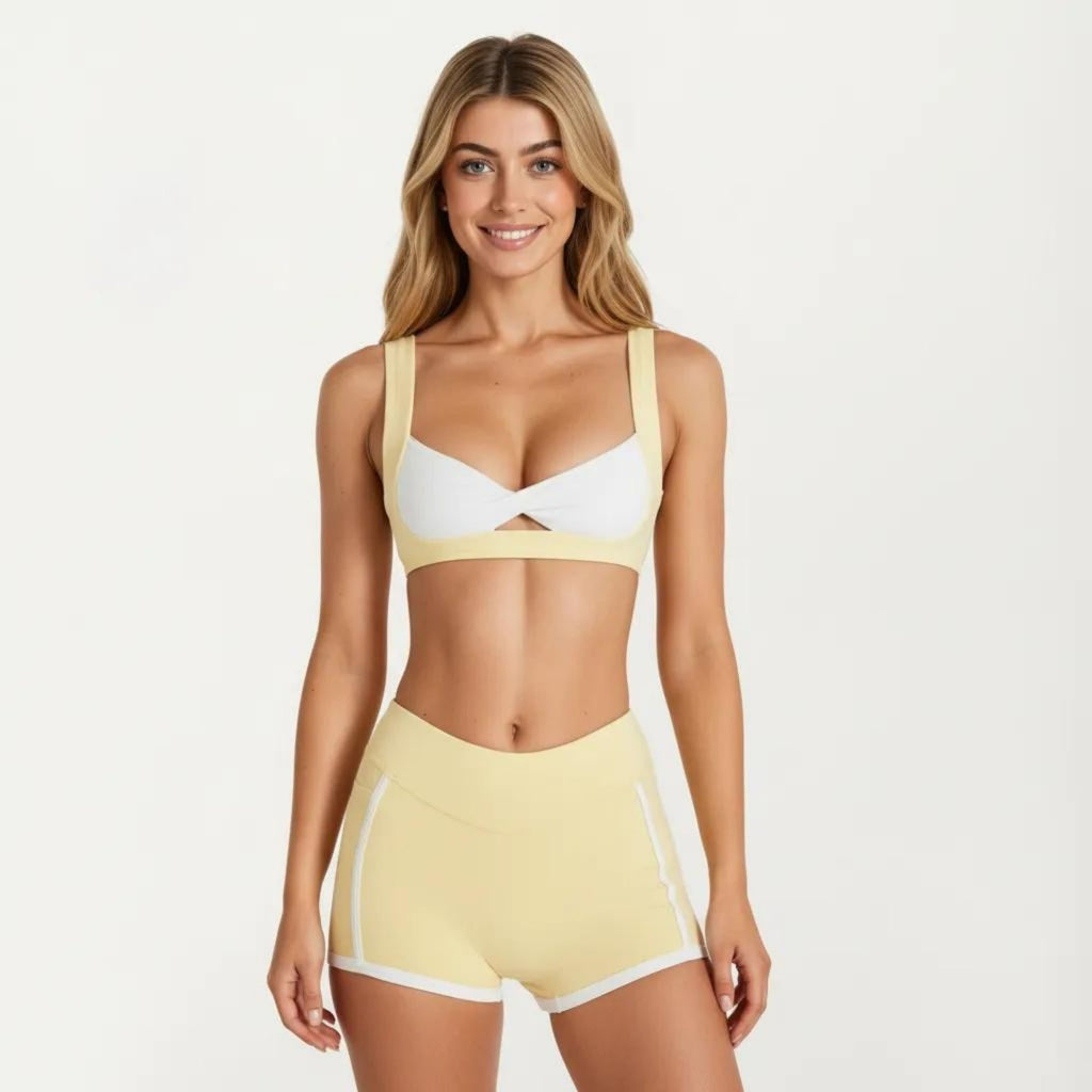 Anna-Kaci Women's Twist Front Sports Bra with Wide Straps Light Support Workout Bra for Yoga Fitness Training