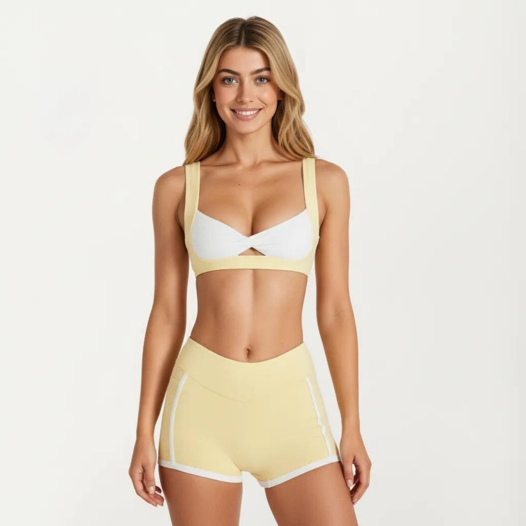 Anna-Kaci Women's Twist Front Sports Bra with Wide Straps Light Support Workout Bra for Yoga Fitness Training