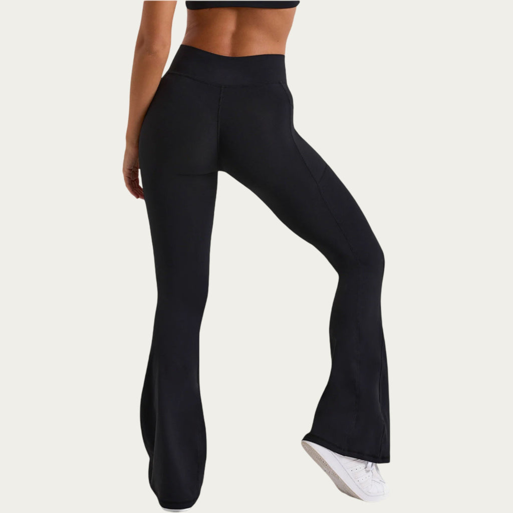 Anna-Kaci Women's V Waist Flare Yoga Pants with Cross Front High Waist Stretch Fit Athletic Workout Leggings