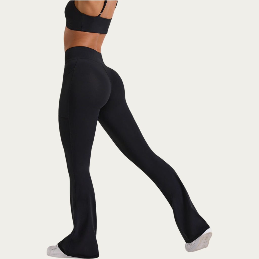 Anna-Kaci Women's V Waist Flare Yoga Pants with Cross Front High Waist Stretch Fit Athletic Workout Leggings