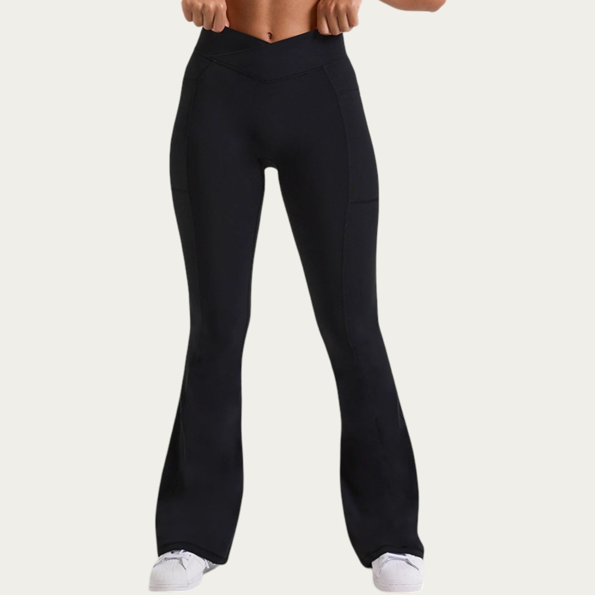 Anna-Kaci Women's V Waist Flare Yoga Pants with Cross Front High Waist Stretch Fit Athletic Workout Leggings