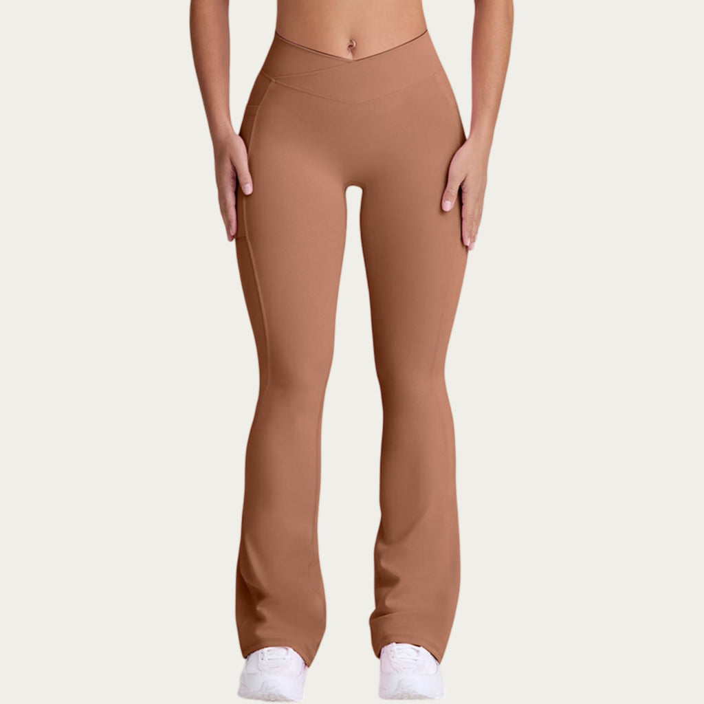 Anna-Kaci Women's V Waist Flare Yoga Pants with Cross Front High Waist Stretch Fit Athletic Workout Leggings