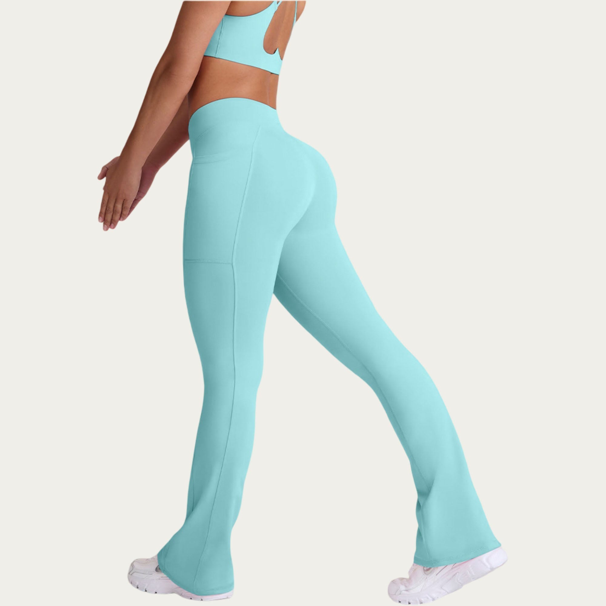 Anna-Kaci Women's V Waist Flare Yoga Pants with Cross Front High Waist Stretch Fit Athletic Workout Leggings