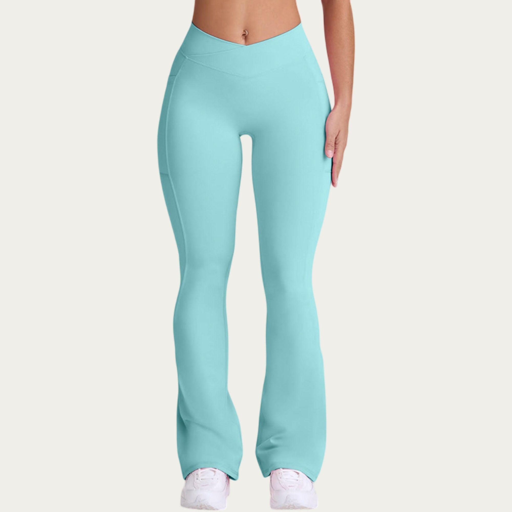 Anna-Kaci Women's V Waist Flare Yoga Pants with Cross Front High Waist Stretch Fit Athletic Workout Leggings