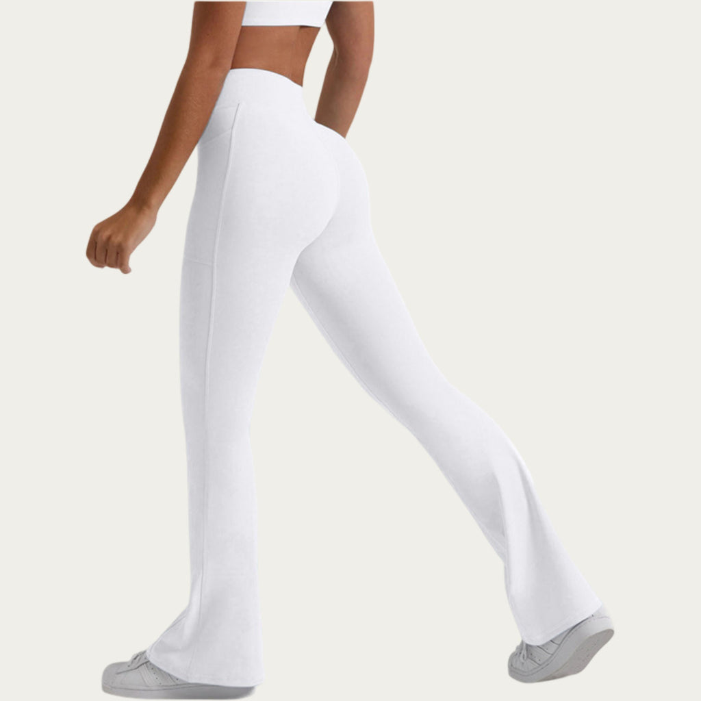 Anna-Kaci Women's V Waist Flare Yoga Pants with Cross Front High Waist Stretch Fit Athletic Workout Leggings