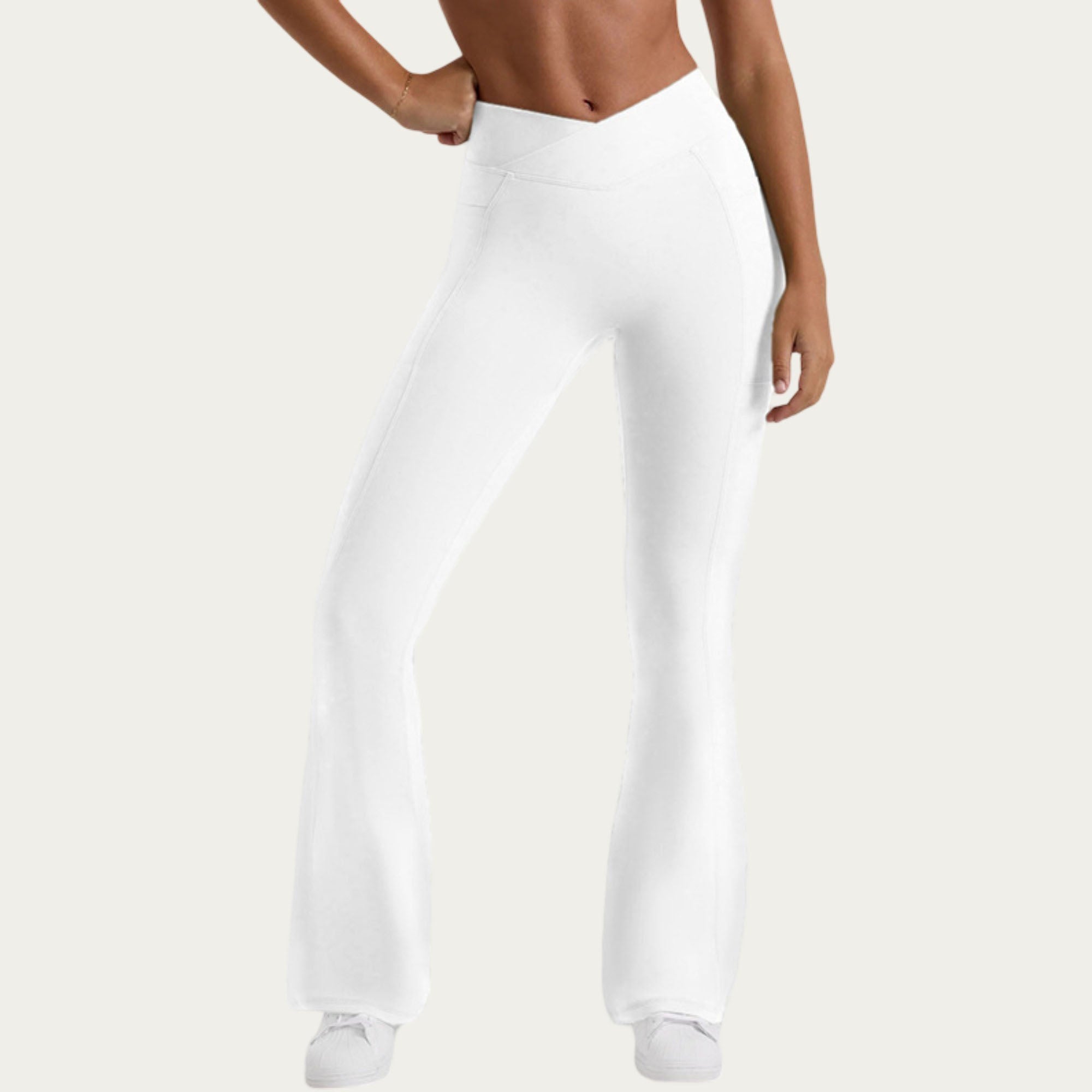 Anna-Kaci Women's V Waist Flare Yoga Pants with Cross Front High Waist Stretch Fit Athletic Workout Leggings