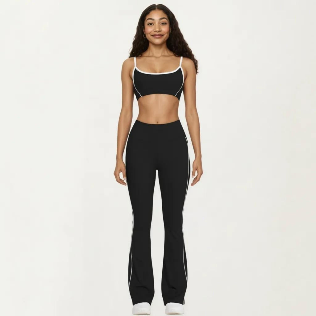 Anna-Kaci Women's High Waist Flare Yoga Pants with Contrast Side Stripe Stretch Fit Athletic Workout Leggings