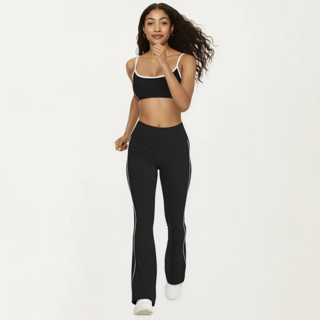 Anna-Kaci Women's High Waist Flare Yoga Pants with Contrast Side Stripe Stretch Fit Athletic Workout Leggings