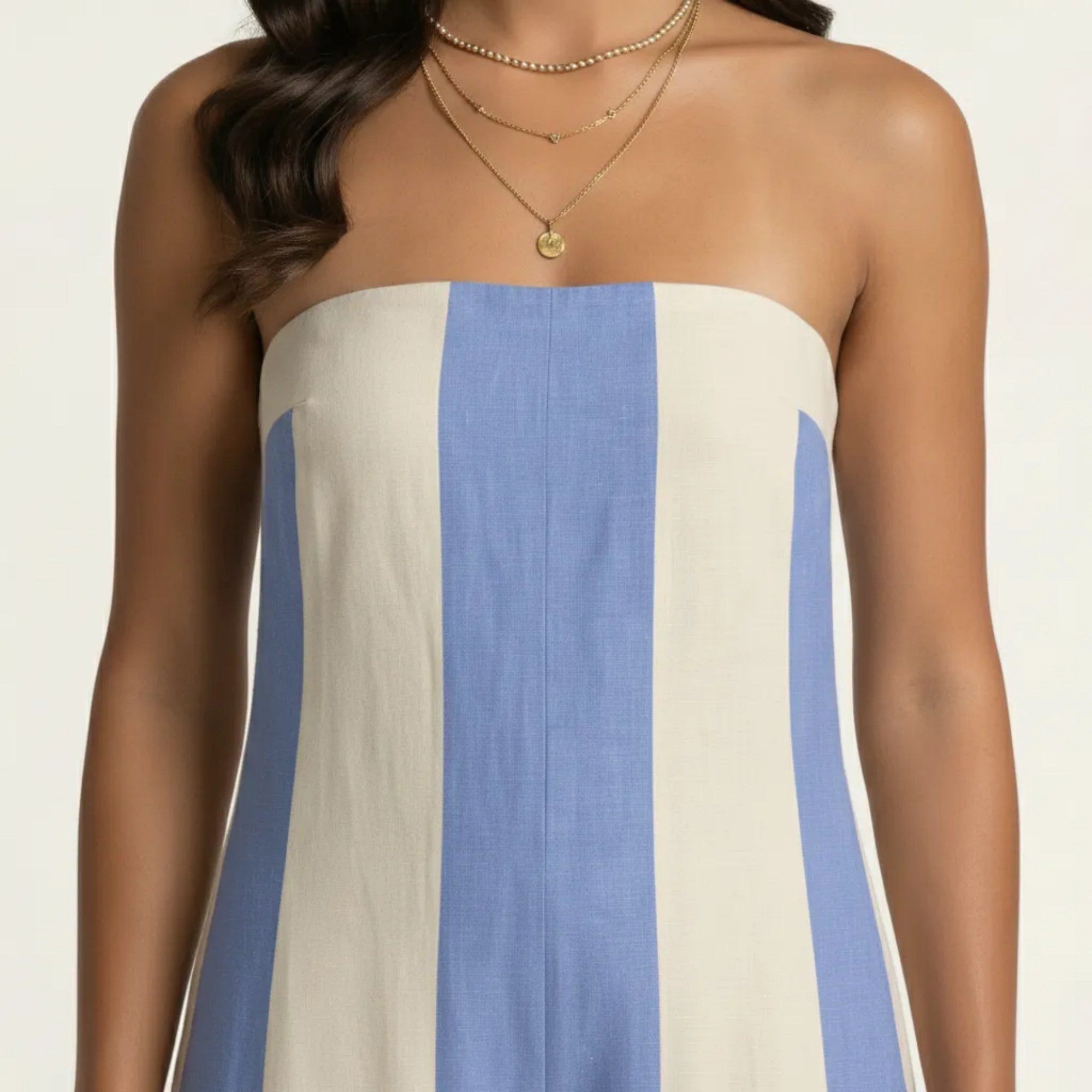 Anna-Kaci Strapless Striped Wide Leg Jumpsuit with Smocked Bodice Relaxed Fit Flowy One Piece
