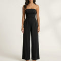 Anna-Kaci Strapless Wide Leg Jumpsuit with Smocked Bodice Elastic Waist Flowy Relaxed Fit