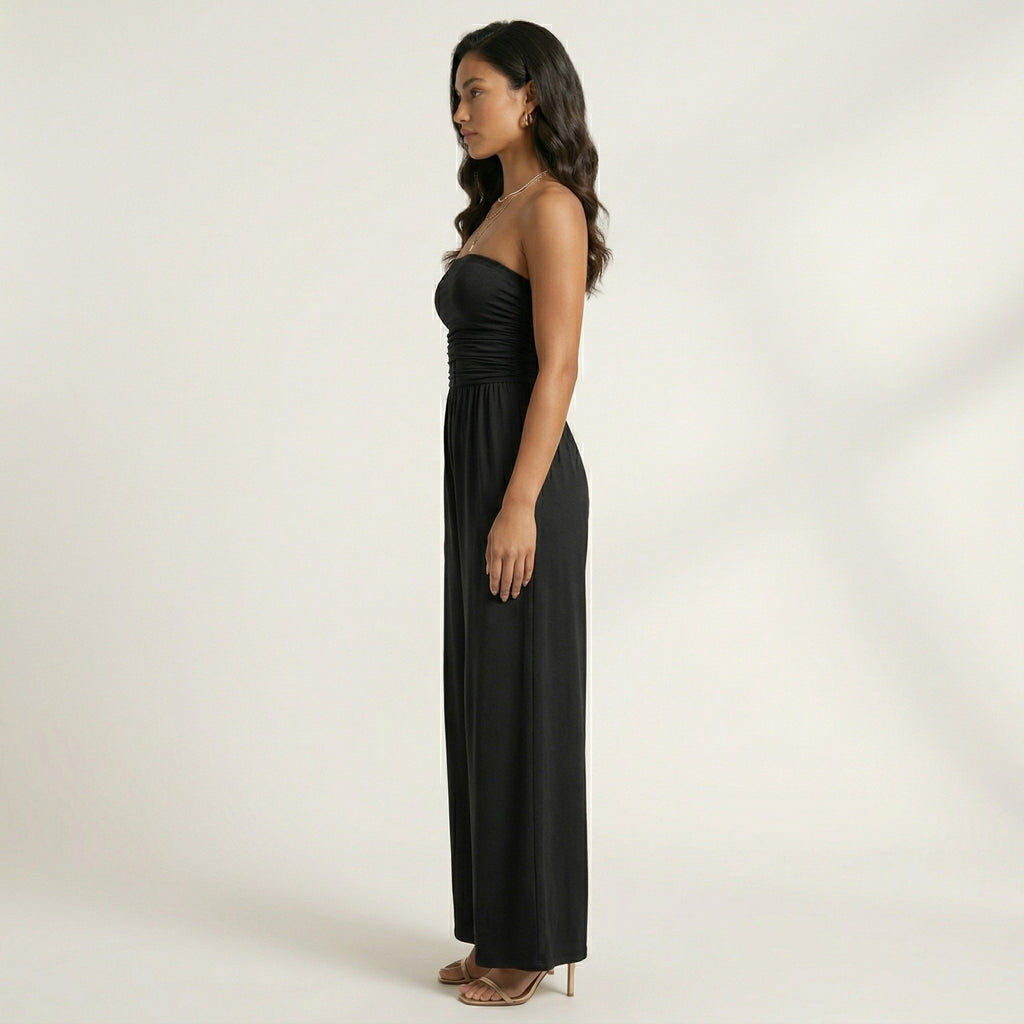 Anna-Kaci Strapless Wide Leg Jumpsuit with Smocked Bodice Elastic Waist Flowy Relaxed Fit