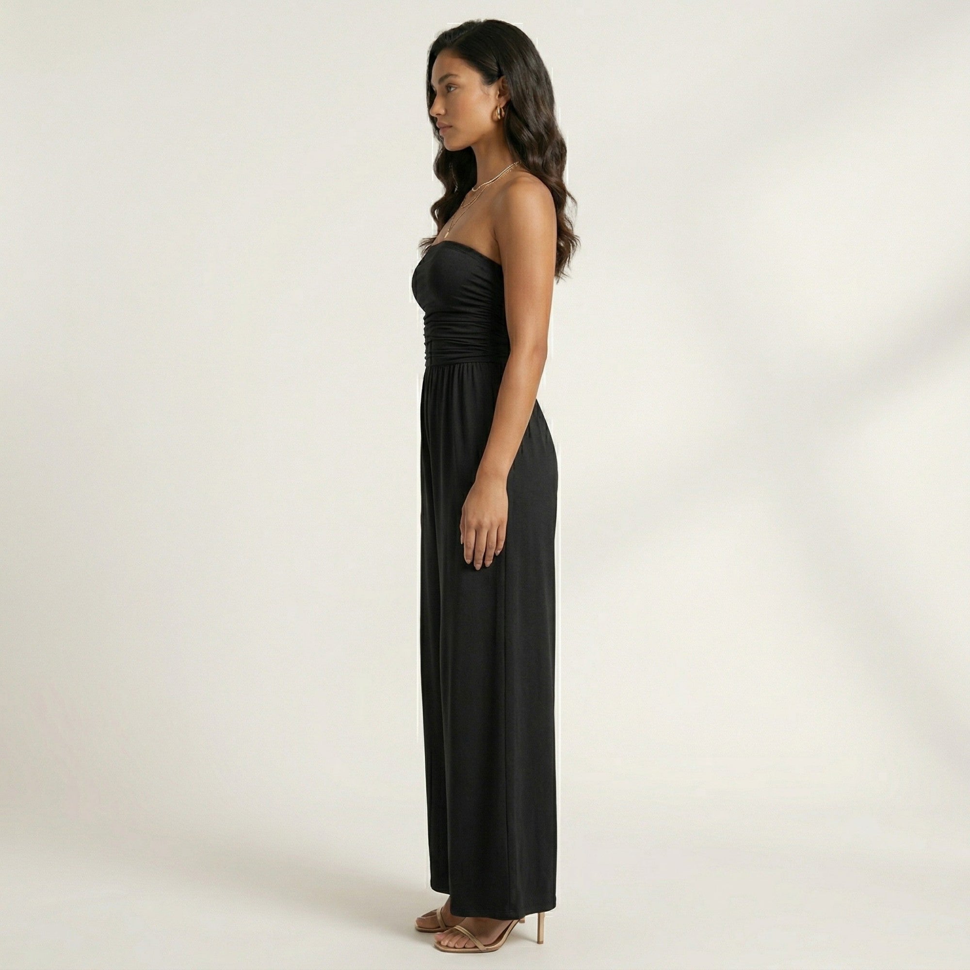 Anna-Kaci Strapless Wide Leg Jumpsuit with Smocked Bodice Elastic Waist Flowy Relaxed Fit