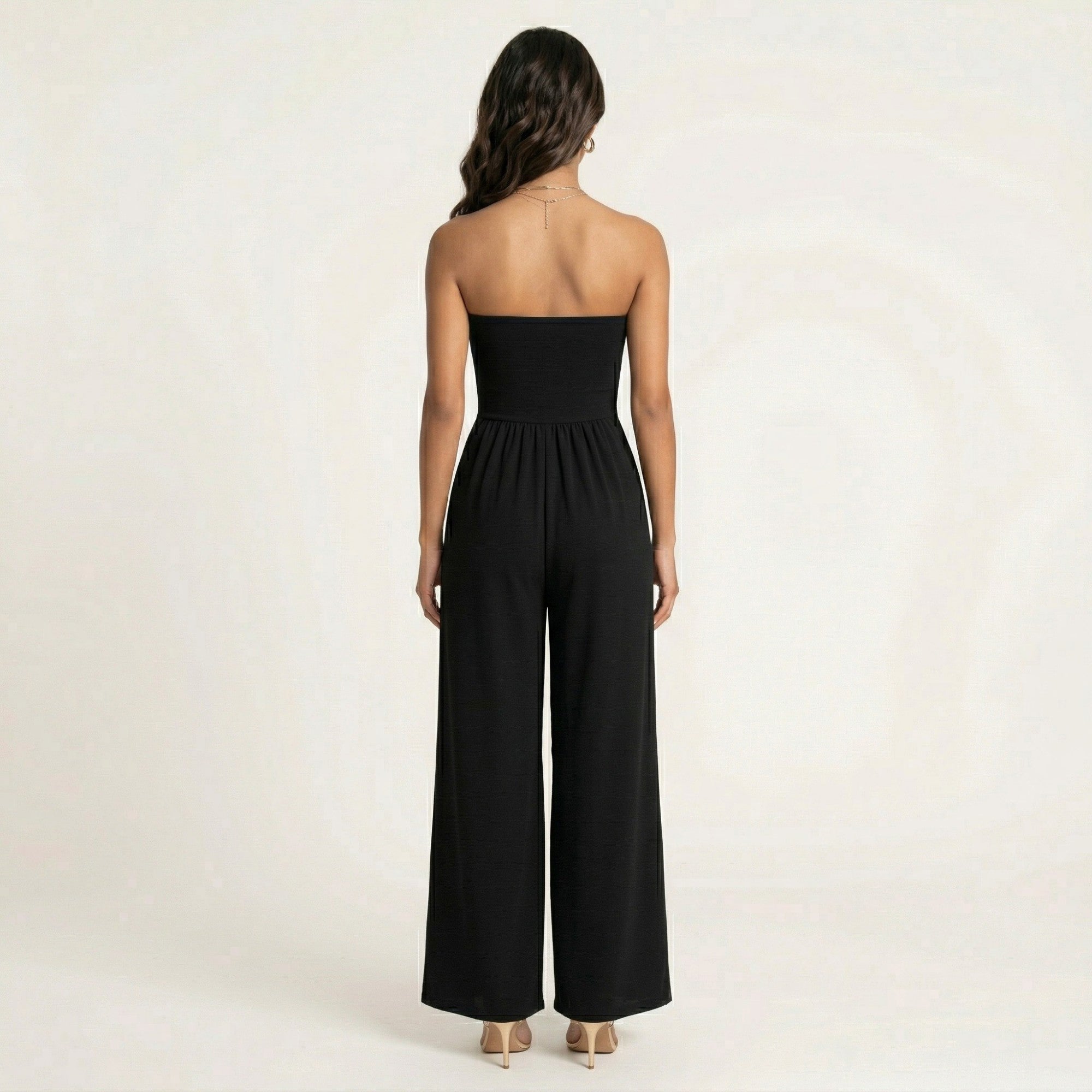 Anna-Kaci Strapless Wide Leg Jumpsuit with Smocked Bodice Elastic Waist Flowy Relaxed Fit