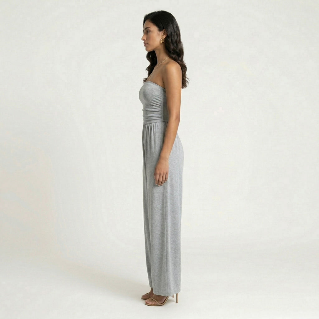 Anna-Kaci Strapless Wide Leg Jumpsuit with Smocked Bodice Elastic Waist Flowy Relaxed Fit