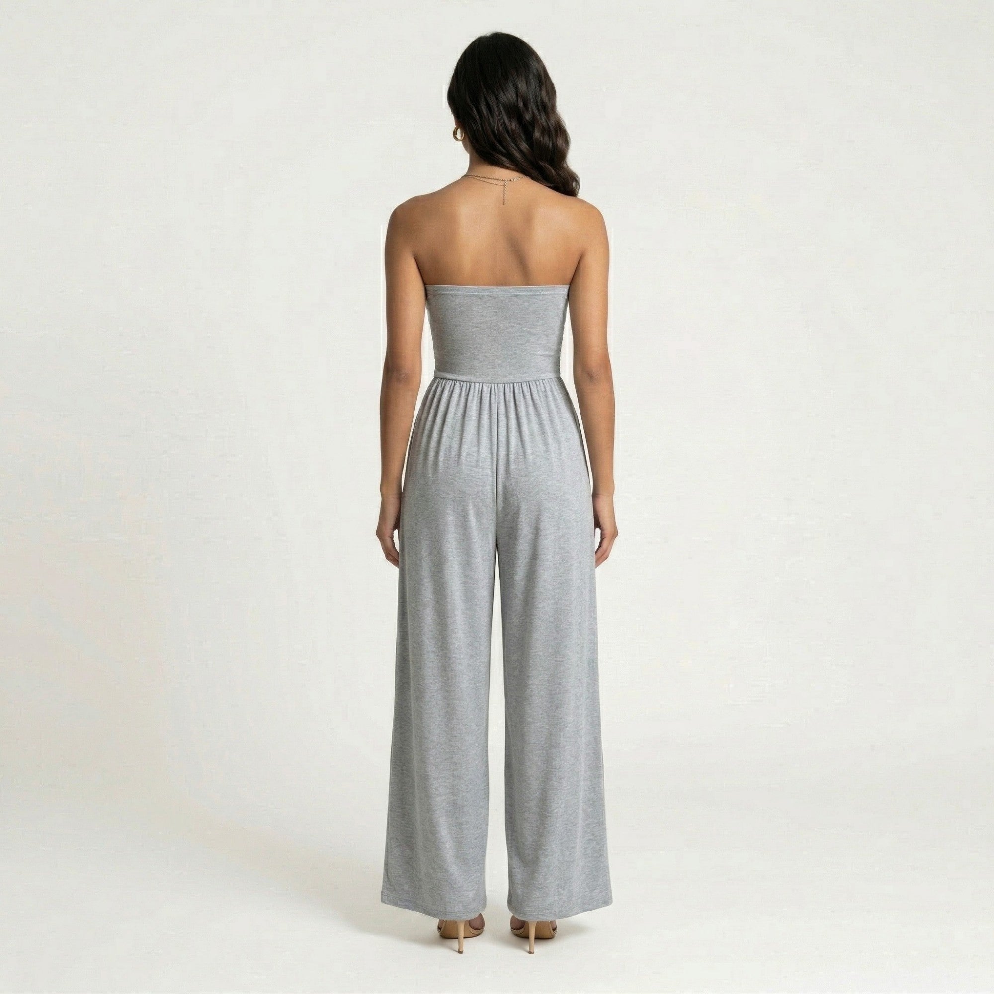 Anna-Kaci Strapless Wide Leg Jumpsuit with Smocked Bodice Elastic Waist Flowy Relaxed Fit