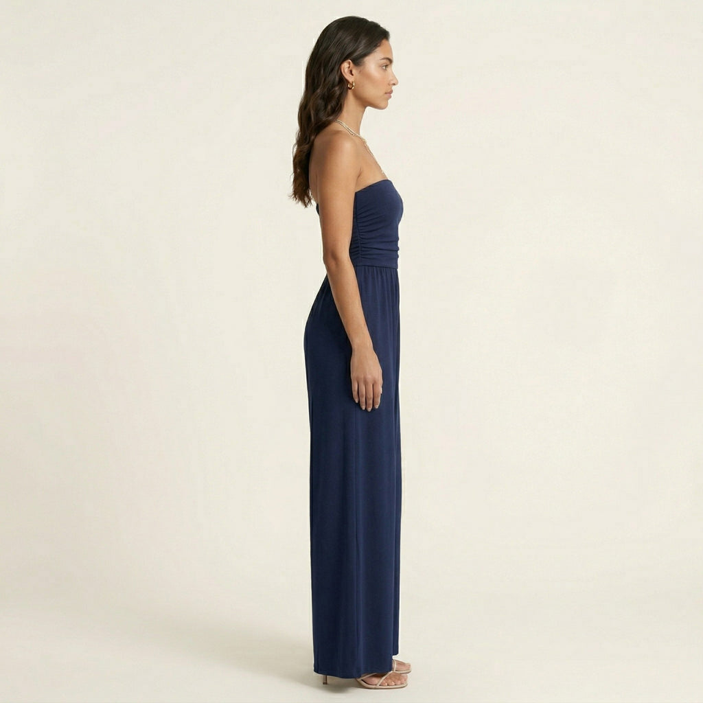 Anna-Kaci Strapless Wide Leg Jumpsuit with Smocked Bodice Elastic Waist Flowy Relaxed Fit