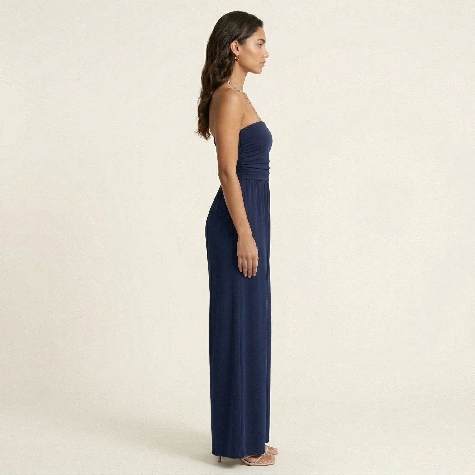 Anna-Kaci Strapless Wide Leg Jumpsuit with Smocked Bodice Elastic Waist Flowy Relaxed Fit