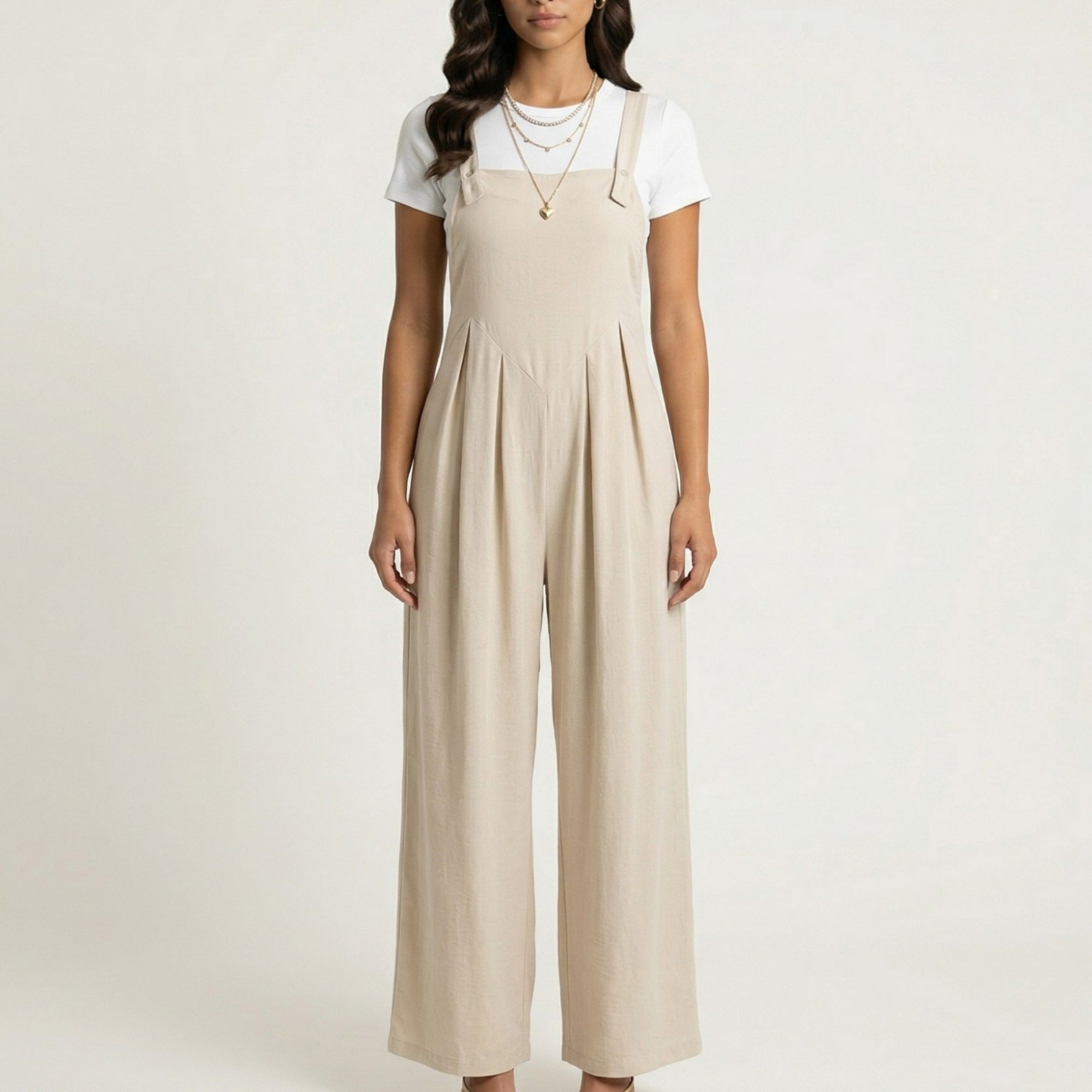 Anna-Kaci Sleeveless Wide Leg Overalls Jumpsuit with Adjustable Shoulder Straps Pleated Front Relaxed Fit