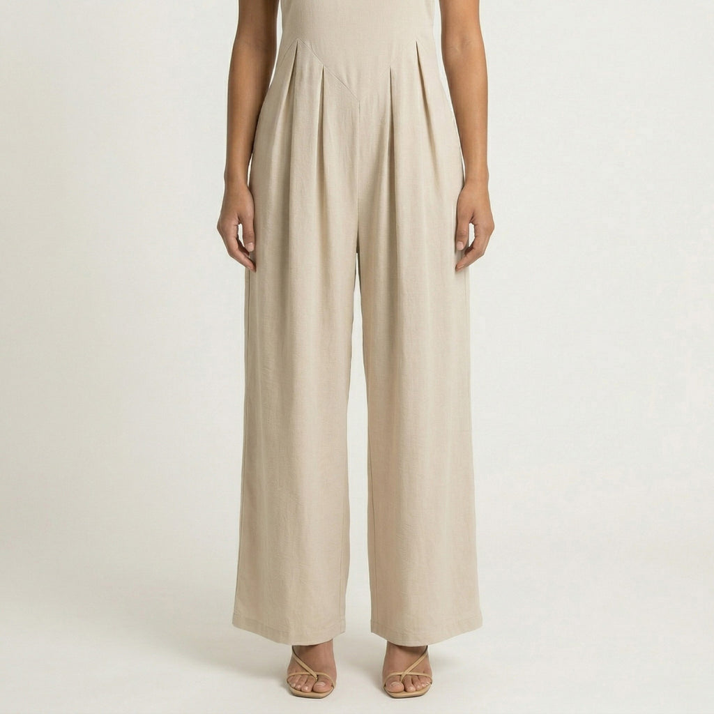 Anna-Kaci Sleeveless Wide Leg Overalls Jumpsuit with Adjustable Shoulder Straps Pleated Front Relaxed Fit