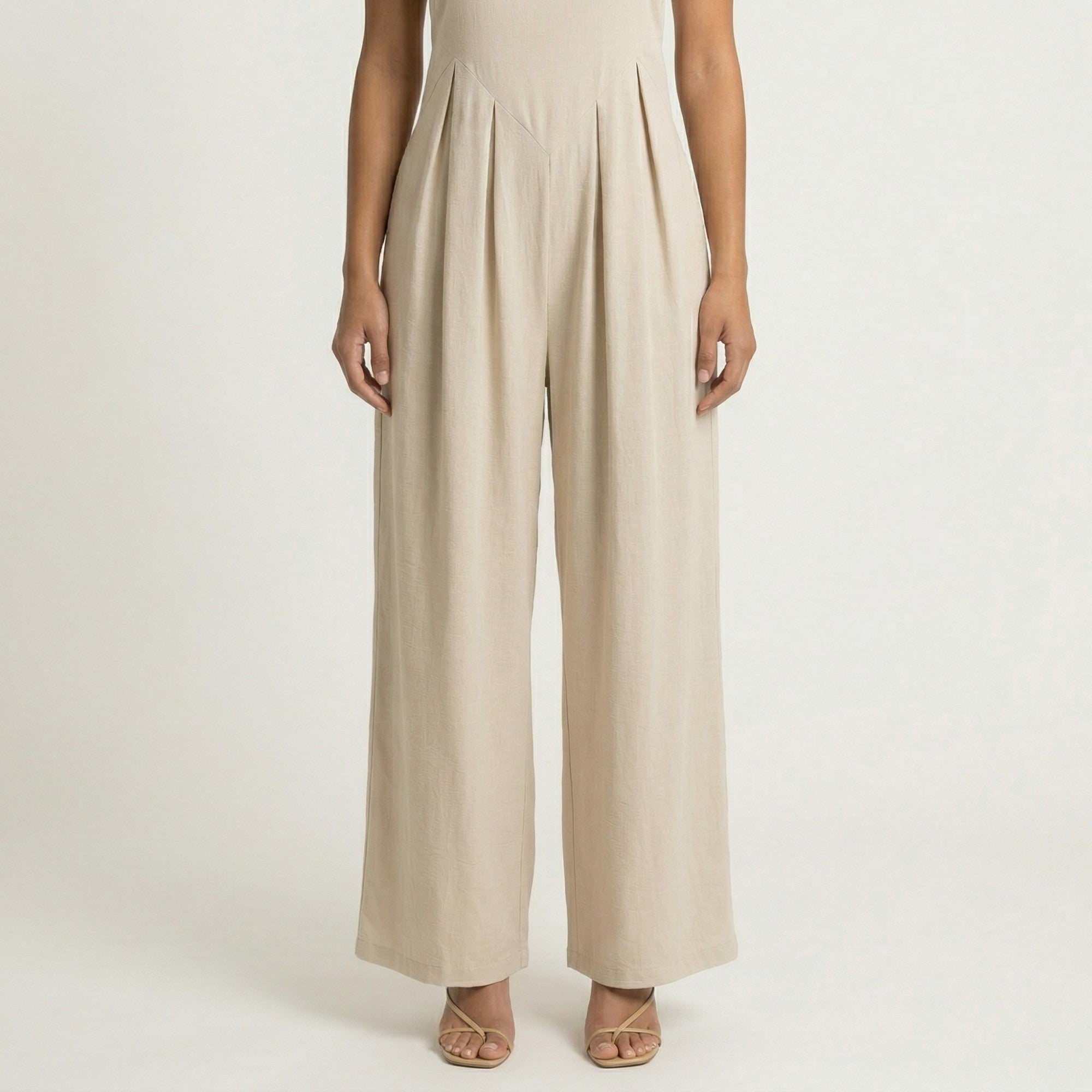 Anna-Kaci Sleeveless Wide Leg Overalls Jumpsuit with Adjustable Shoulder Straps Pleated Front Relaxed Fit