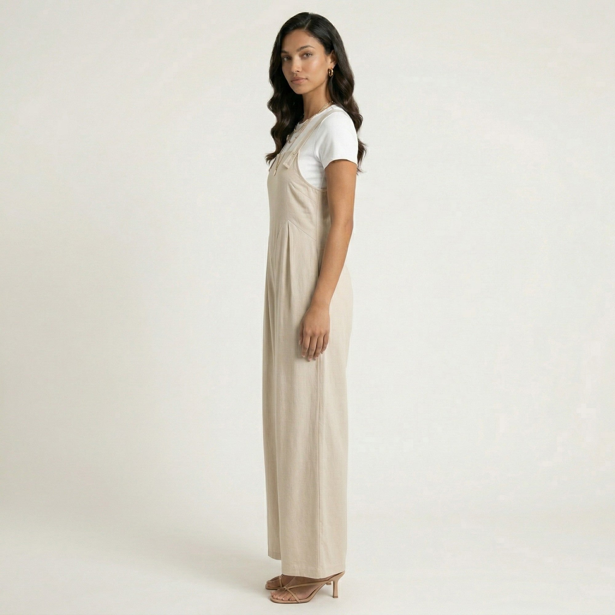 Anna-Kaci Sleeveless Wide Leg Overalls Jumpsuit with Adjustable Shoulder Straps Pleated Front Relaxed Fit