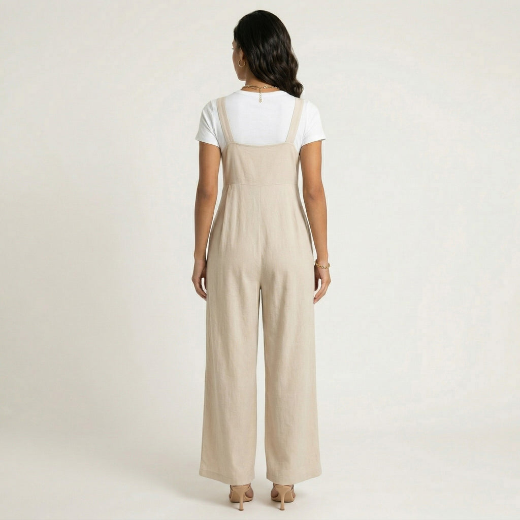 Anna-Kaci Sleeveless Wide Leg Overalls Jumpsuit with Adjustable Shoulder Straps Pleated Front Relaxed Fit