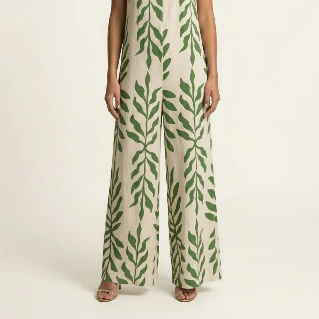 Anna-Kaci Sleeveless Printed Wide Leg Jumpsuit with Spaghetti Straps Relaxed Fit Flowy One Piece