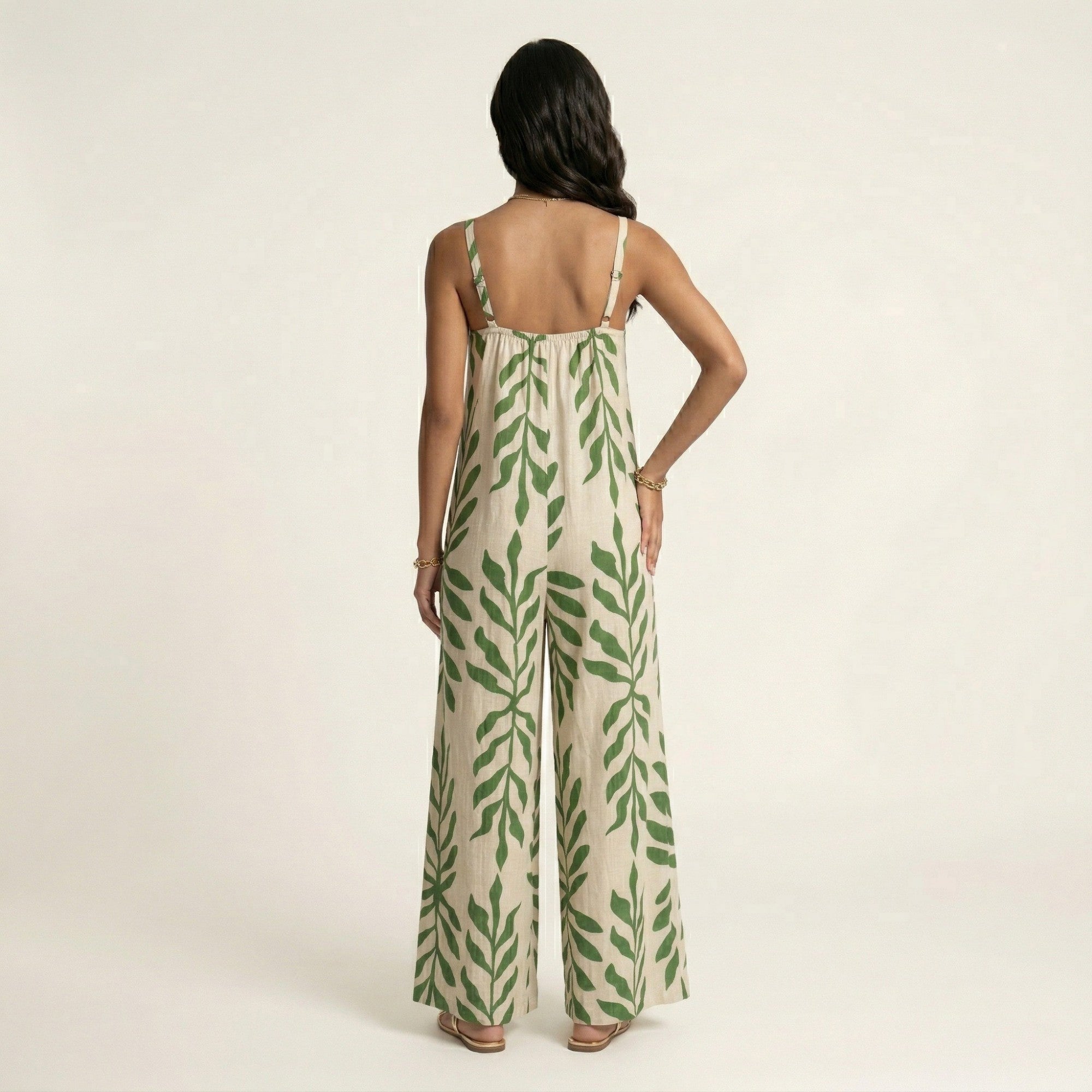 Anna-Kaci Sleeveless Printed Wide Leg Jumpsuit with Spaghetti Straps Relaxed Fit Flowy One Piece