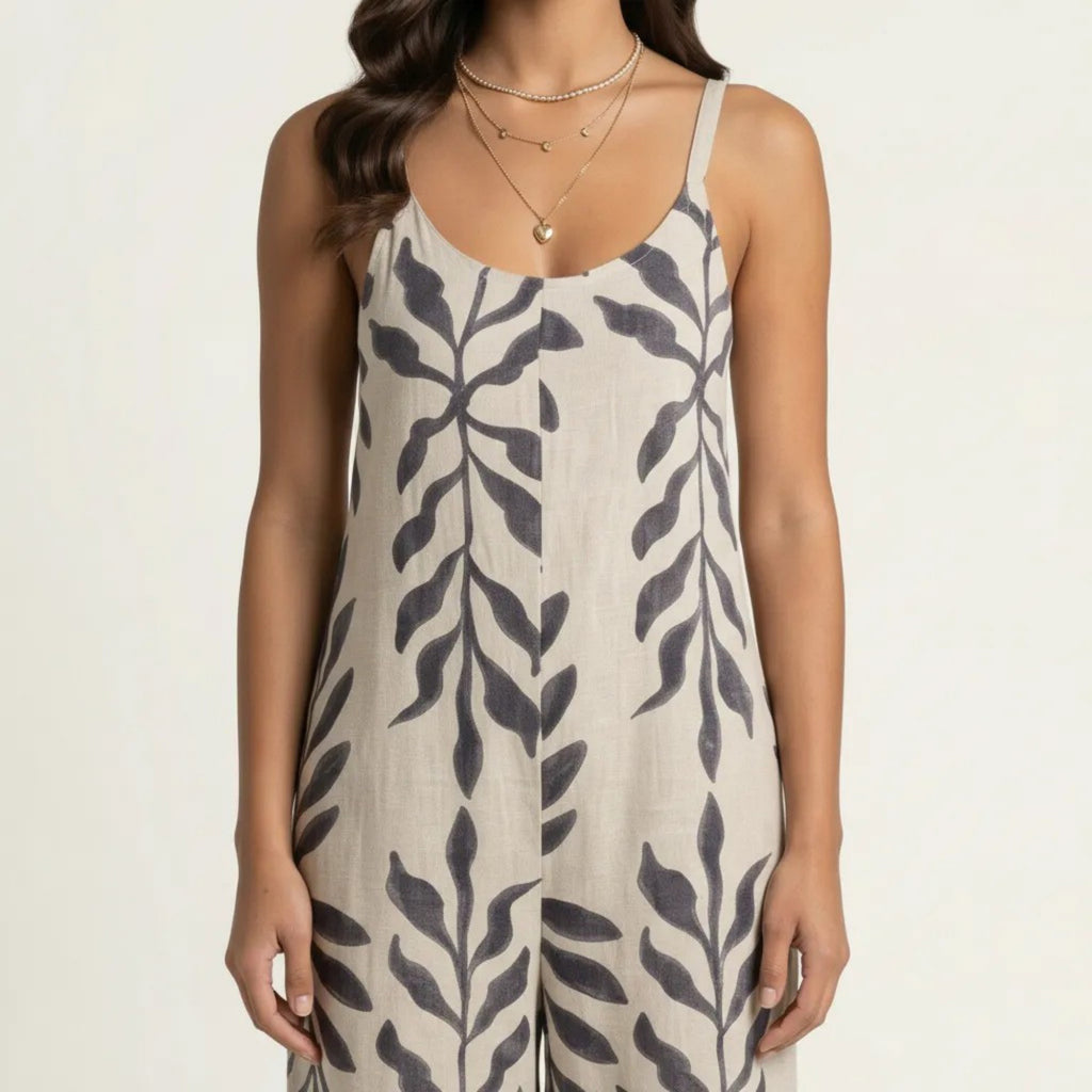 Anna-Kaci Sleeveless Printed Wide Leg Jumpsuit with Spaghetti Straps Relaxed Fit Flowy One Piece