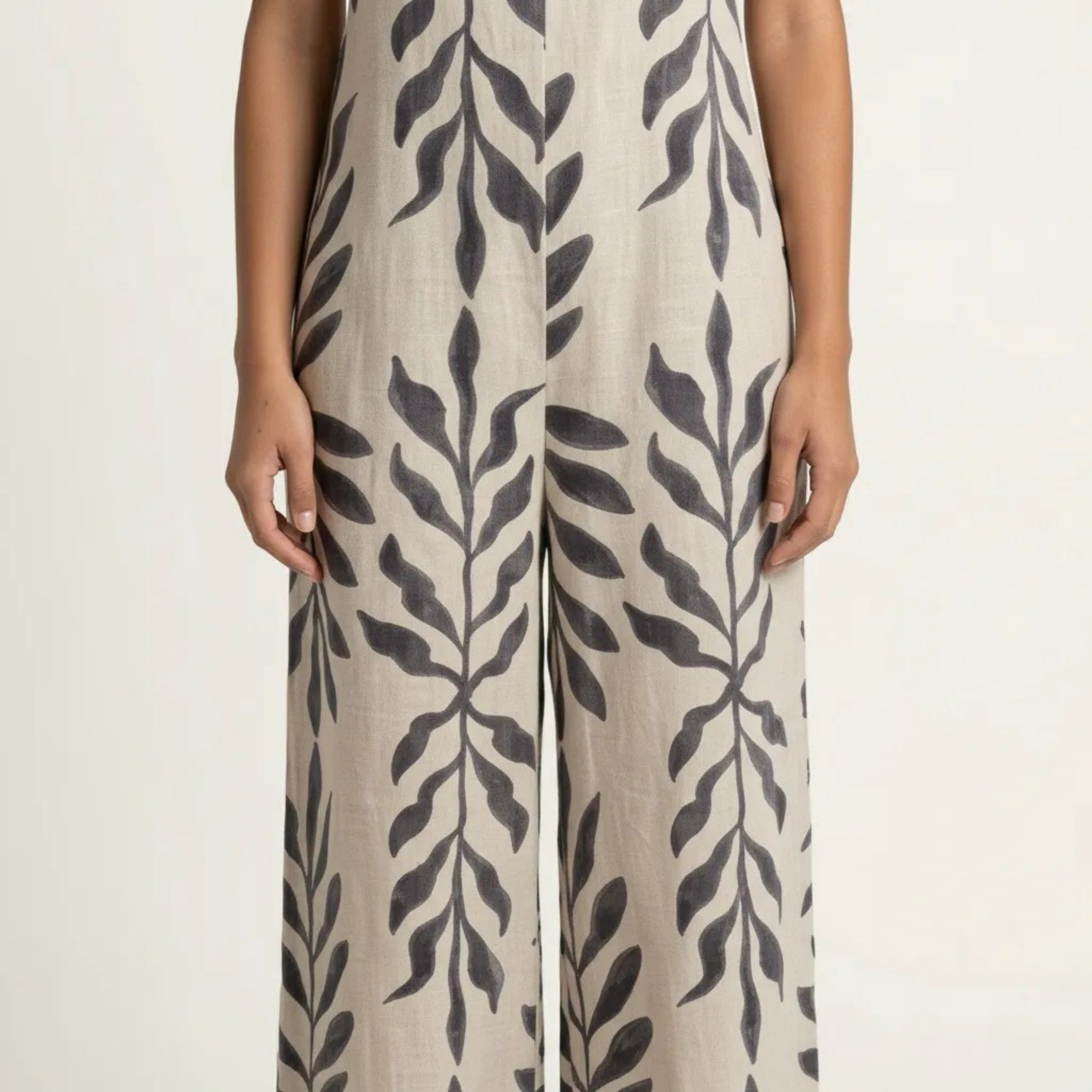 Anna-Kaci Sleeveless Printed Wide Leg Jumpsuit with Spaghetti Straps Relaxed Fit Flowy One Piece