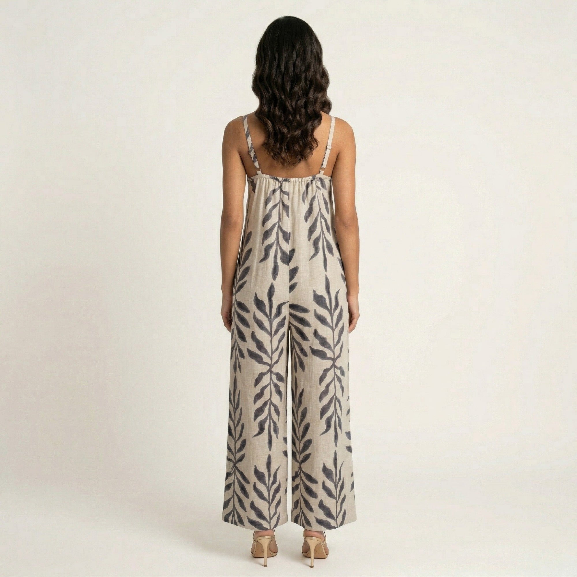 Anna-Kaci Sleeveless Printed Wide Leg Jumpsuit with Spaghetti Straps Relaxed Fit Flowy One Piece