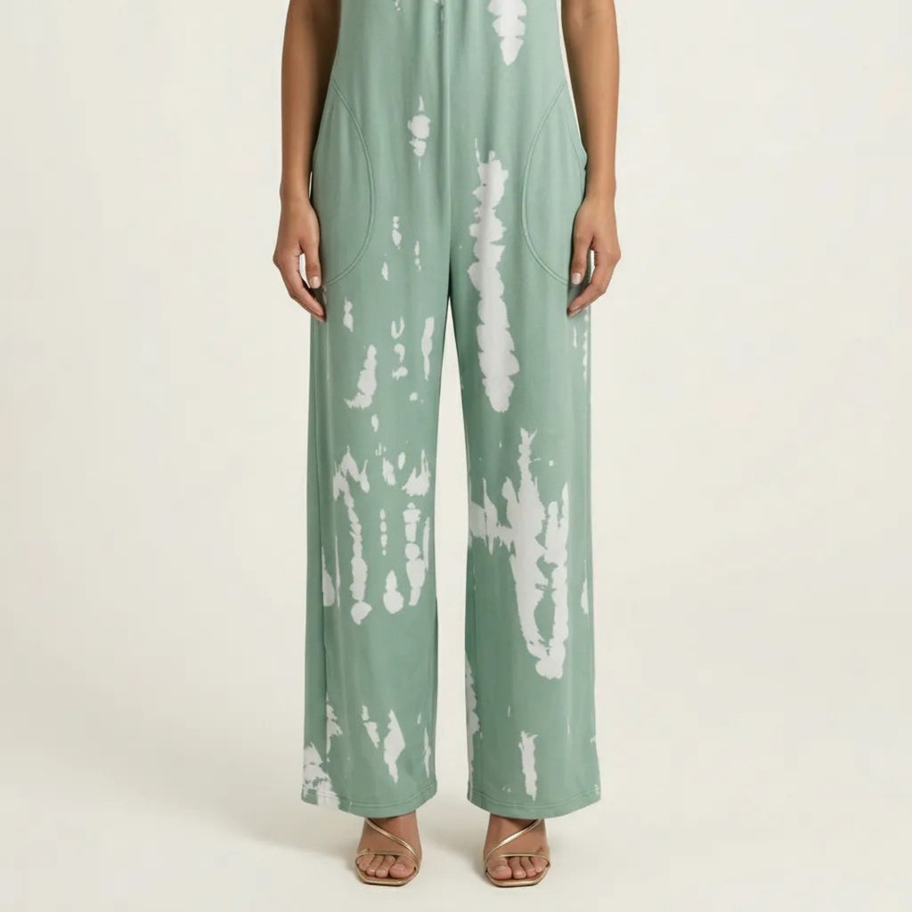 Anna-Kaci Sleeveless Tie Dye Wide Leg Jumpsuit with Spaghetti Straps Side Pockets Relaxed Fit