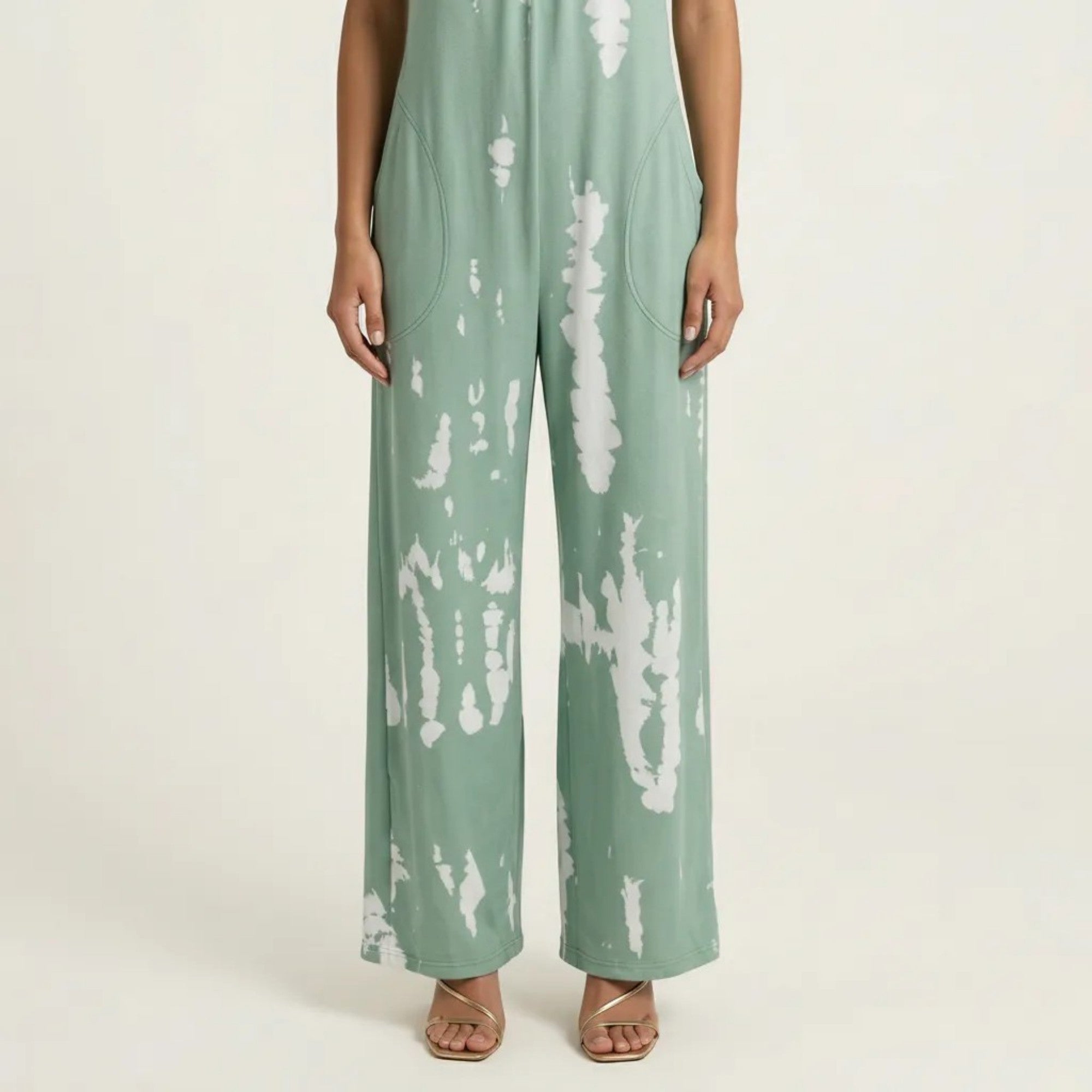 Anna-Kaci Sleeveless Tie Dye Wide Leg Jumpsuit with Spaghetti Straps Side Pockets Relaxed Fit