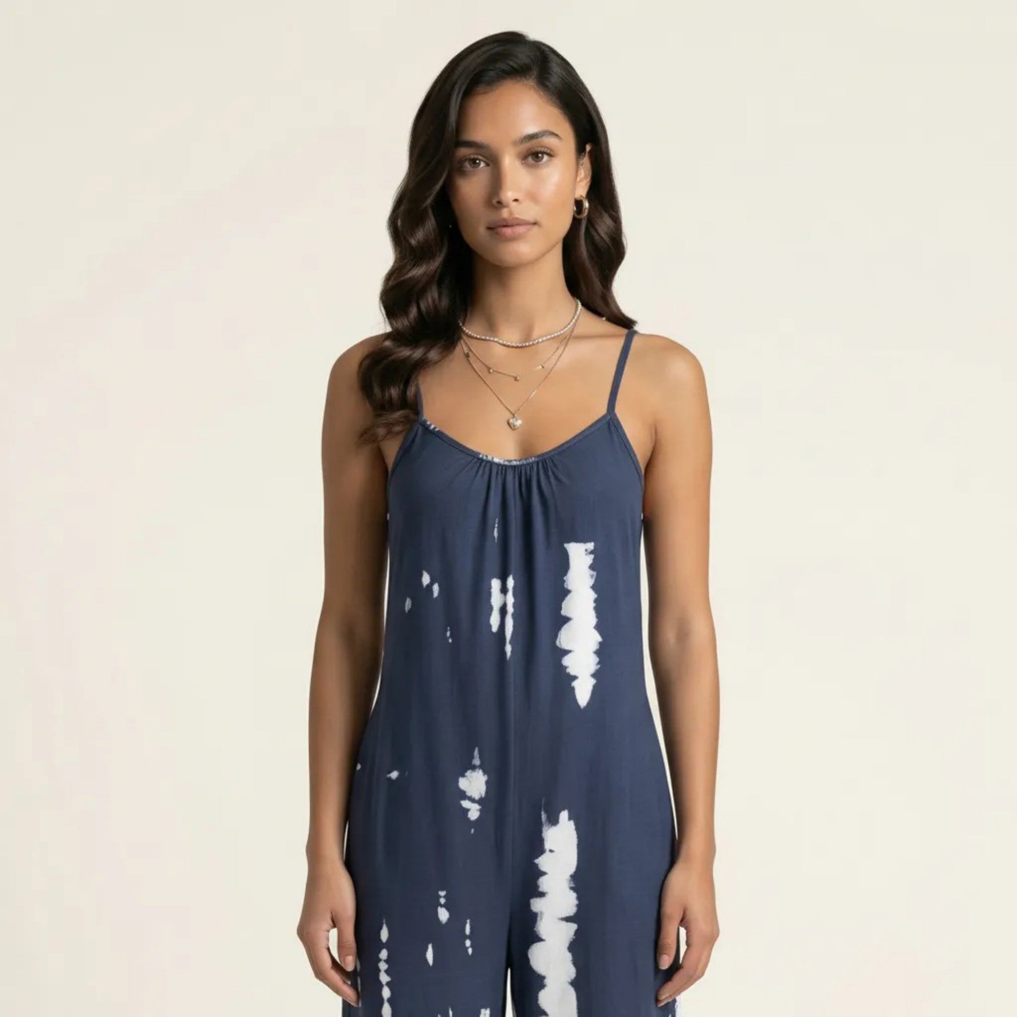 Anna-Kaci Sleeveless Tie Dye Wide Leg Jumpsuit with Spaghetti Straps Side Pockets Relaxed Fit