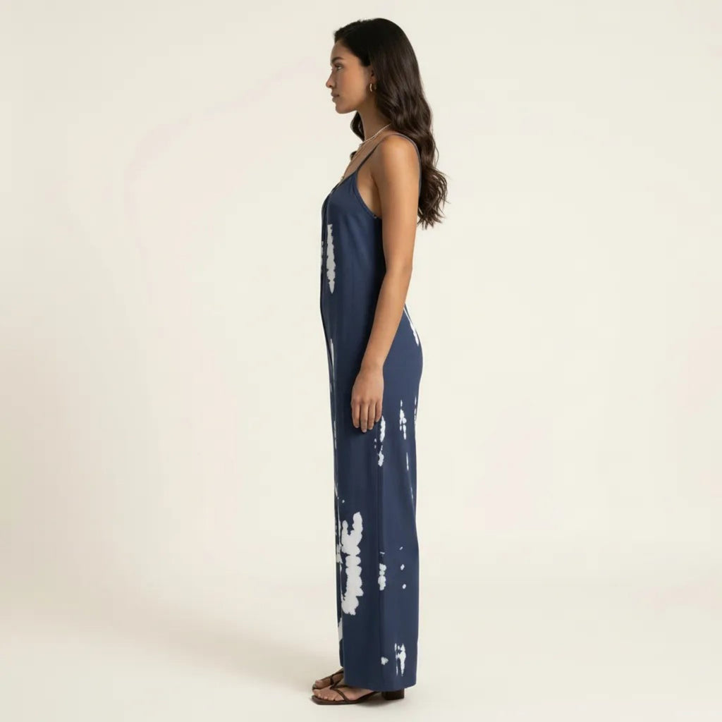 Anna-Kaci Sleeveless Tie Dye Wide Leg Jumpsuit with Spaghetti Straps Side Pockets Relaxed Fit