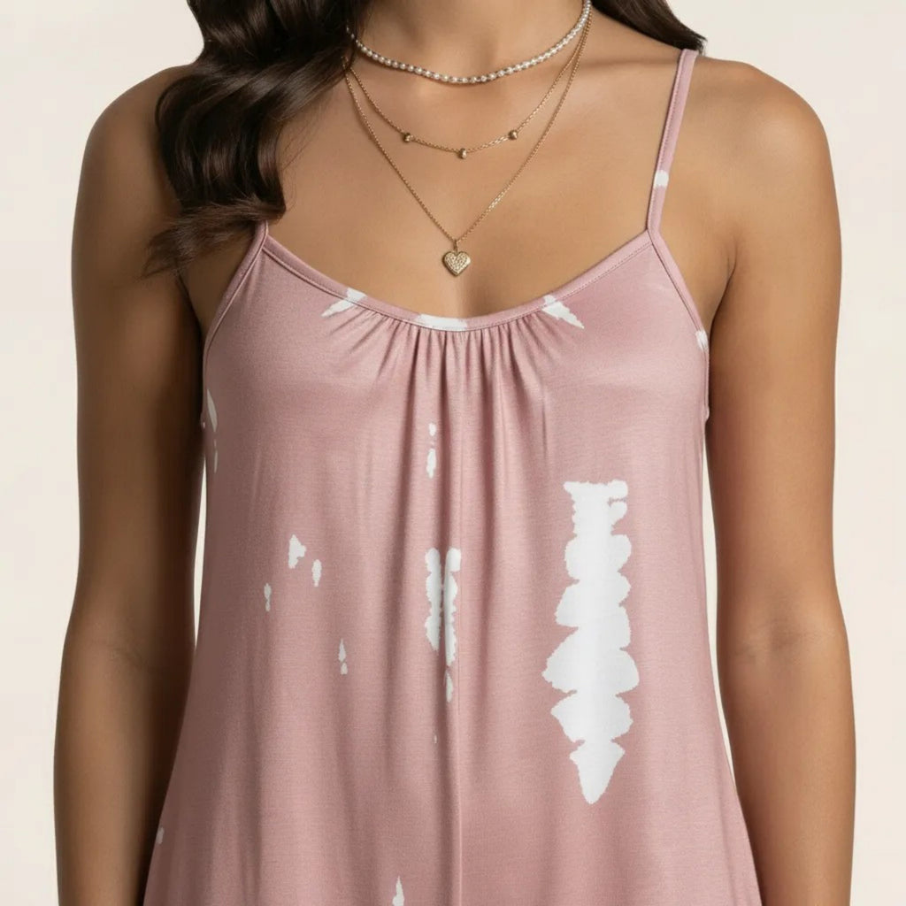 Anna-Kaci Sleeveless Tie Dye Wide Leg Jumpsuit with Spaghetti Straps Side Pockets Relaxed Fit