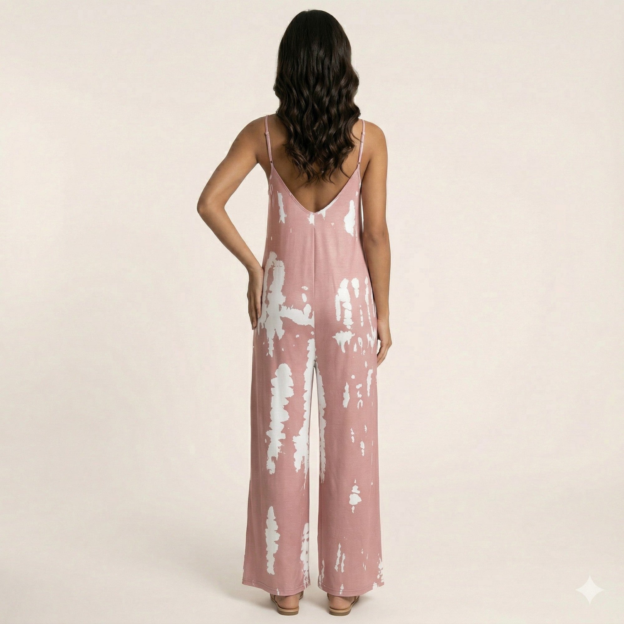 Anna-Kaci Sleeveless Tie Dye Wide Leg Jumpsuit with Spaghetti Straps Side Pockets Relaxed Fit